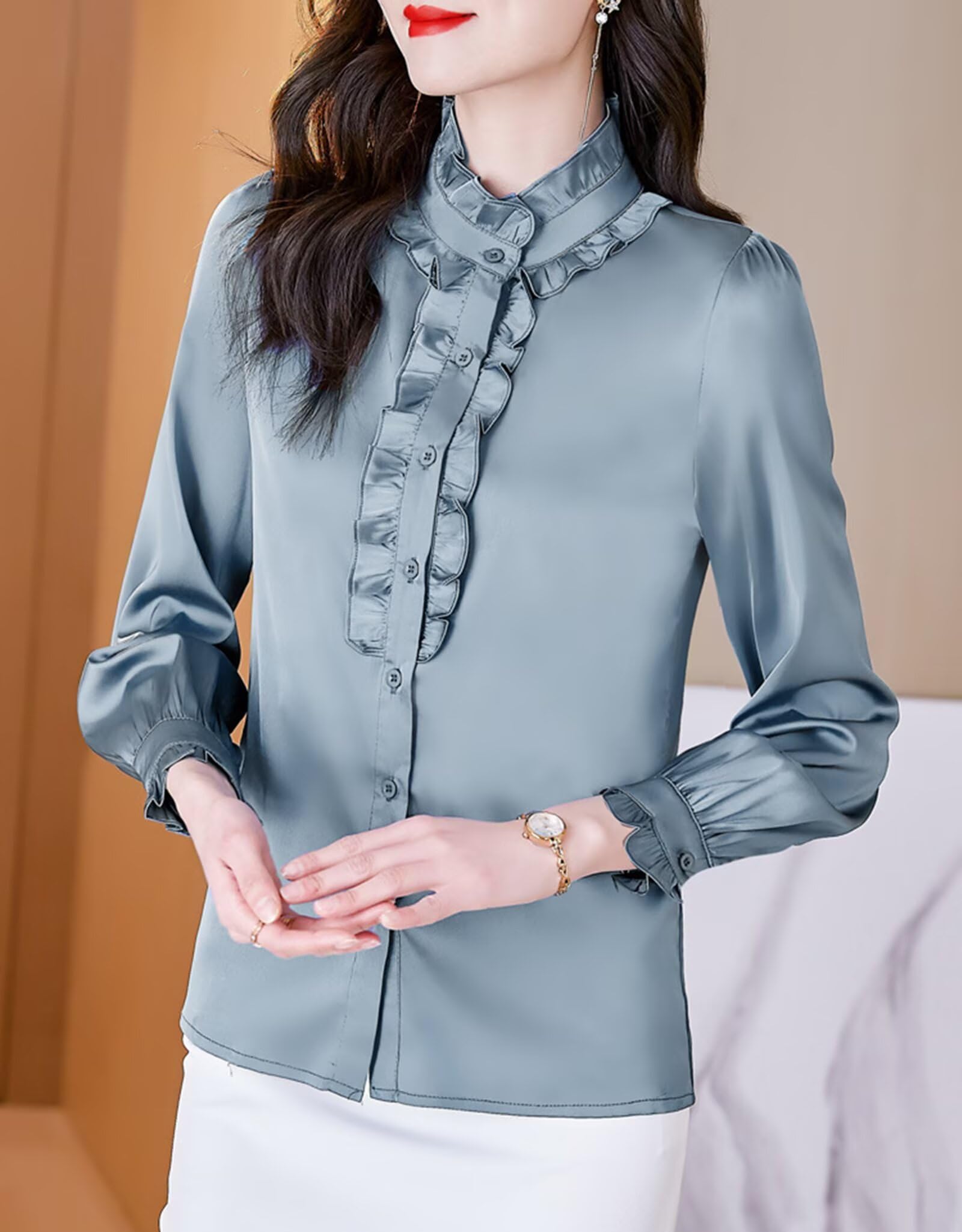 HNVAVQ Camicia Donna 100% Seta Blusa da Lavoro e Cerimonia
