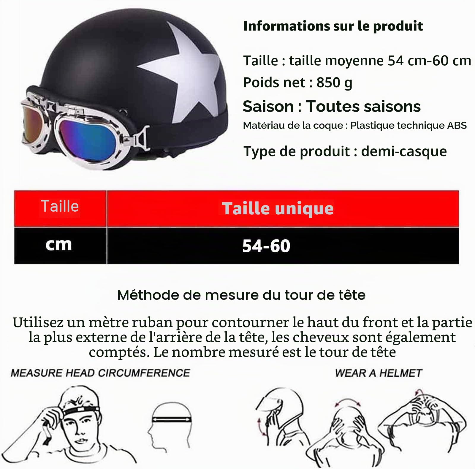 Vintage Casques Moto Bols Demi-Casque de Mobylette Casque Face Ouverte ECE Homologué Casque Jet avec Lunettes pour Cruiser Scoote Casque de Sécurité