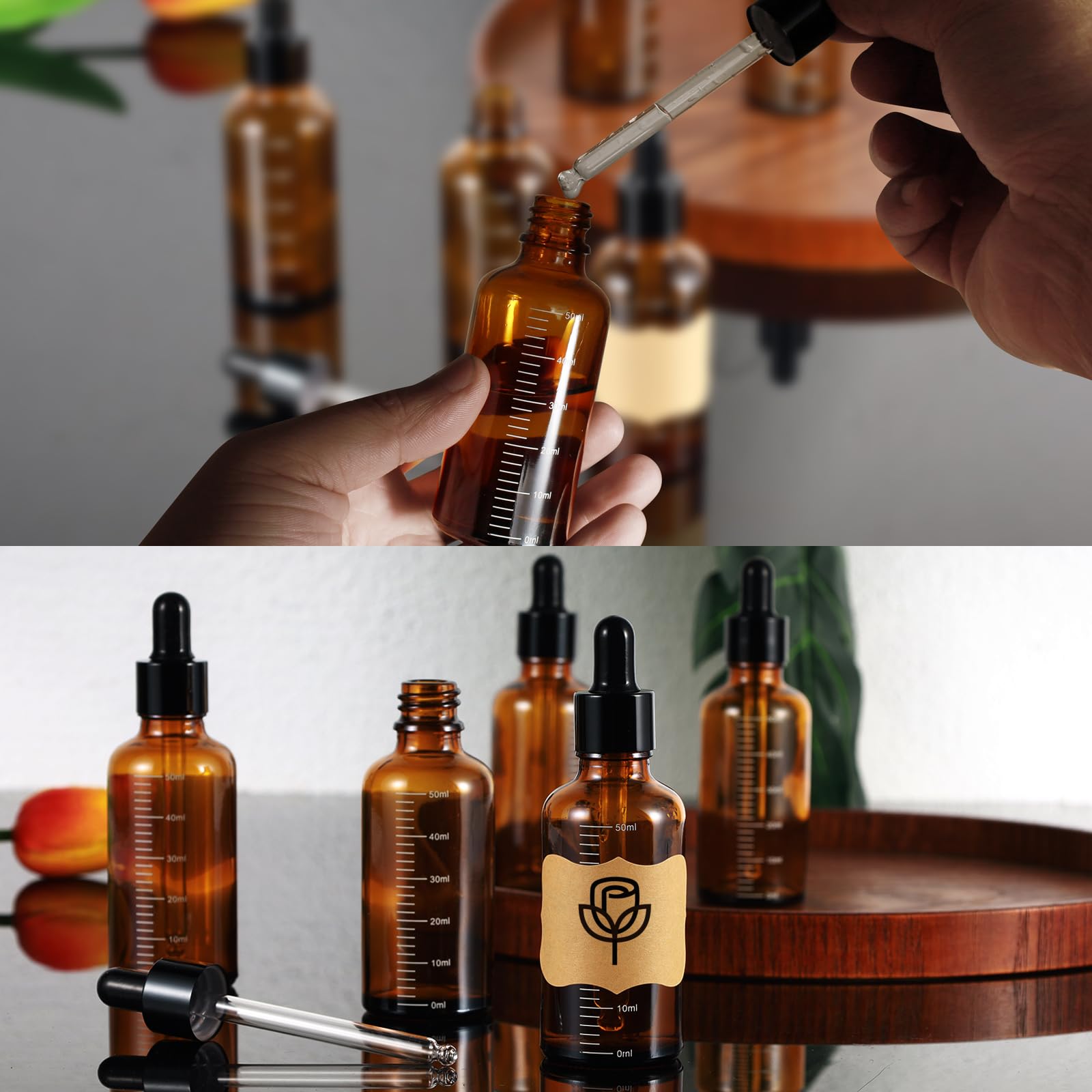 8 Boccette Contagocce Vetro 20ml - Amber, Con Graduazione, Per Oli Essenziali, Profumi, Ricaricabili - Foto 11