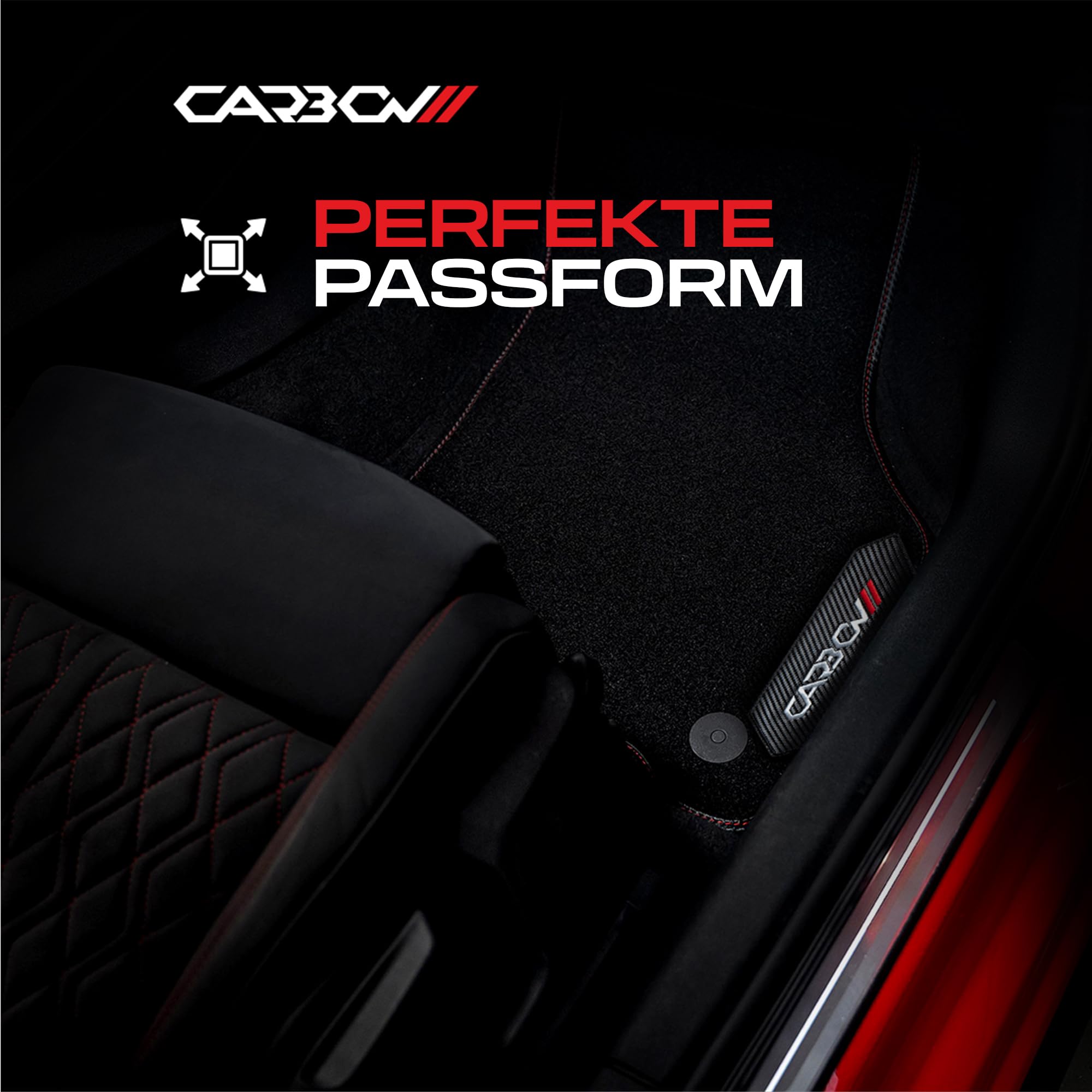M MOTOS Spersonalizowane welurowe dywaniki podłogowe Carbon Series dla Volkswagen Beetle 2011-2019 - Premium, Carbon, Czerwony Odśwież wygląd swojego samochodu dzięki welurowym dywanikom podłogowym w