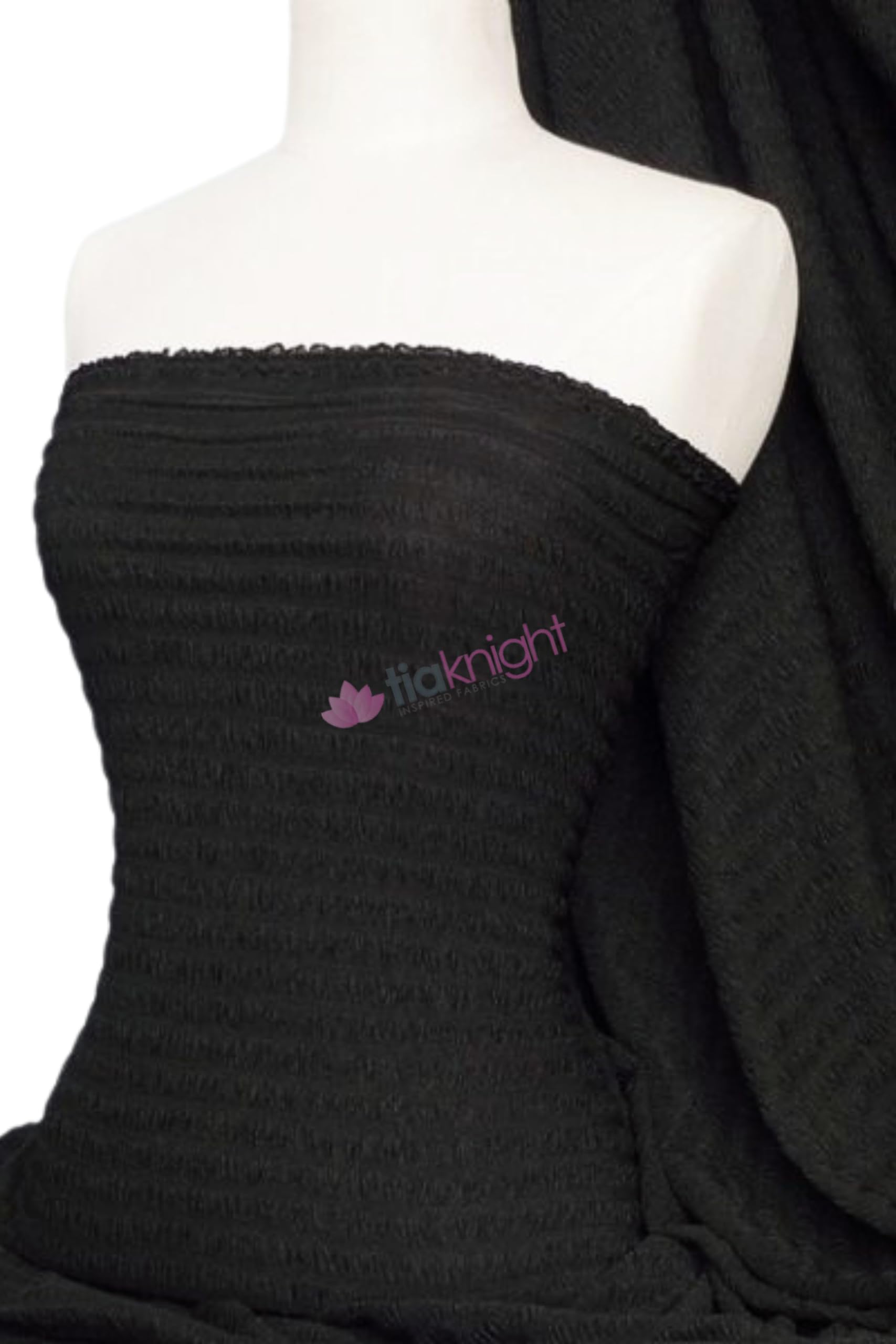 Tia Knight Inspired Fabrics Black Waffle Jaquard Frilly 4 Way Stretch Fabric | Dressmaking Material | Sold By The Metre | Same Day Dispatch | By Tia Knight (, Q1146 Bk)
