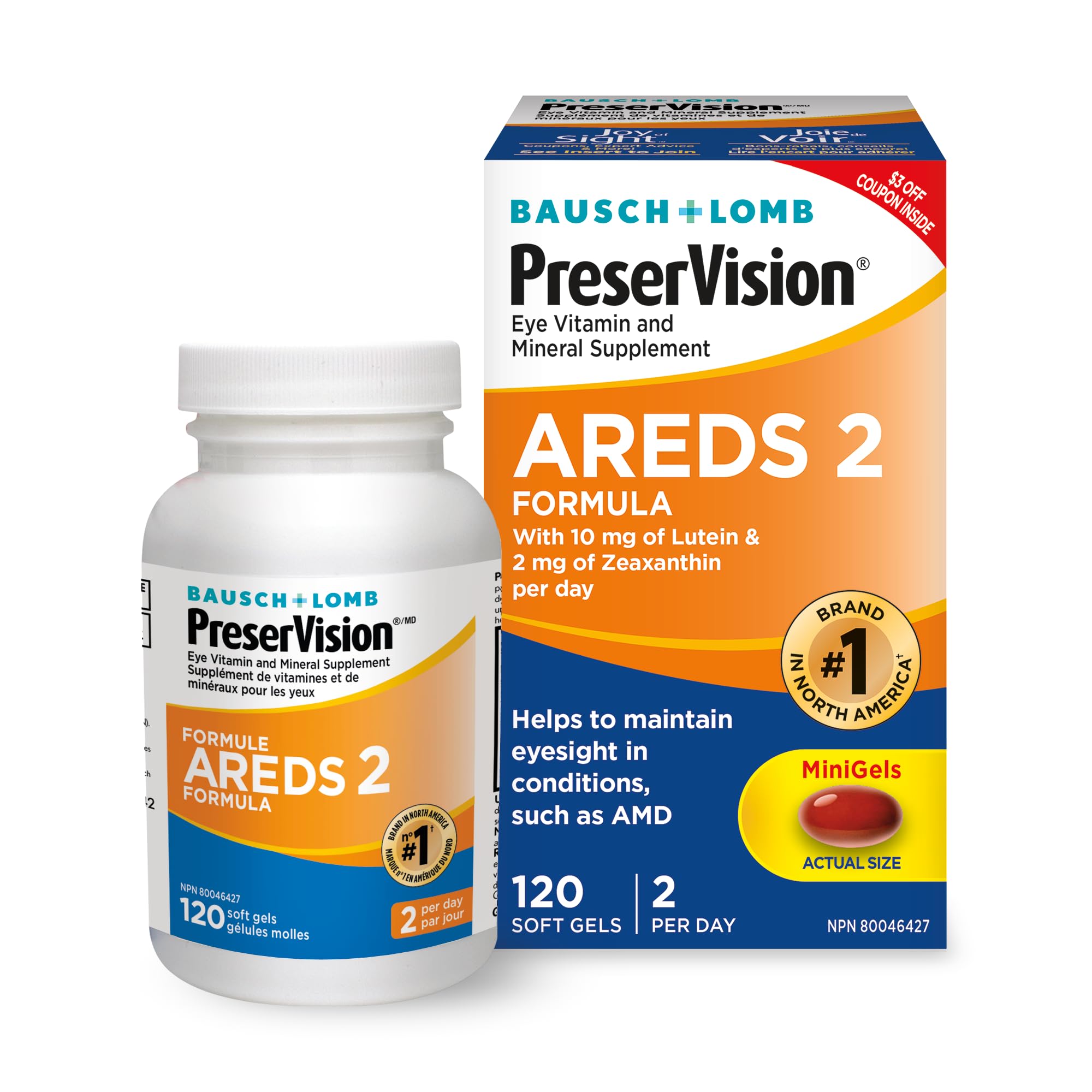 PreserVision AREDS 2 Eye Vitamin & Mineral Supplement, Contains Lutein, Vitamin C, Zeaxanthin, Zinc, Vitamin E, Eye Health Supplements for Adults, 120 Softgels