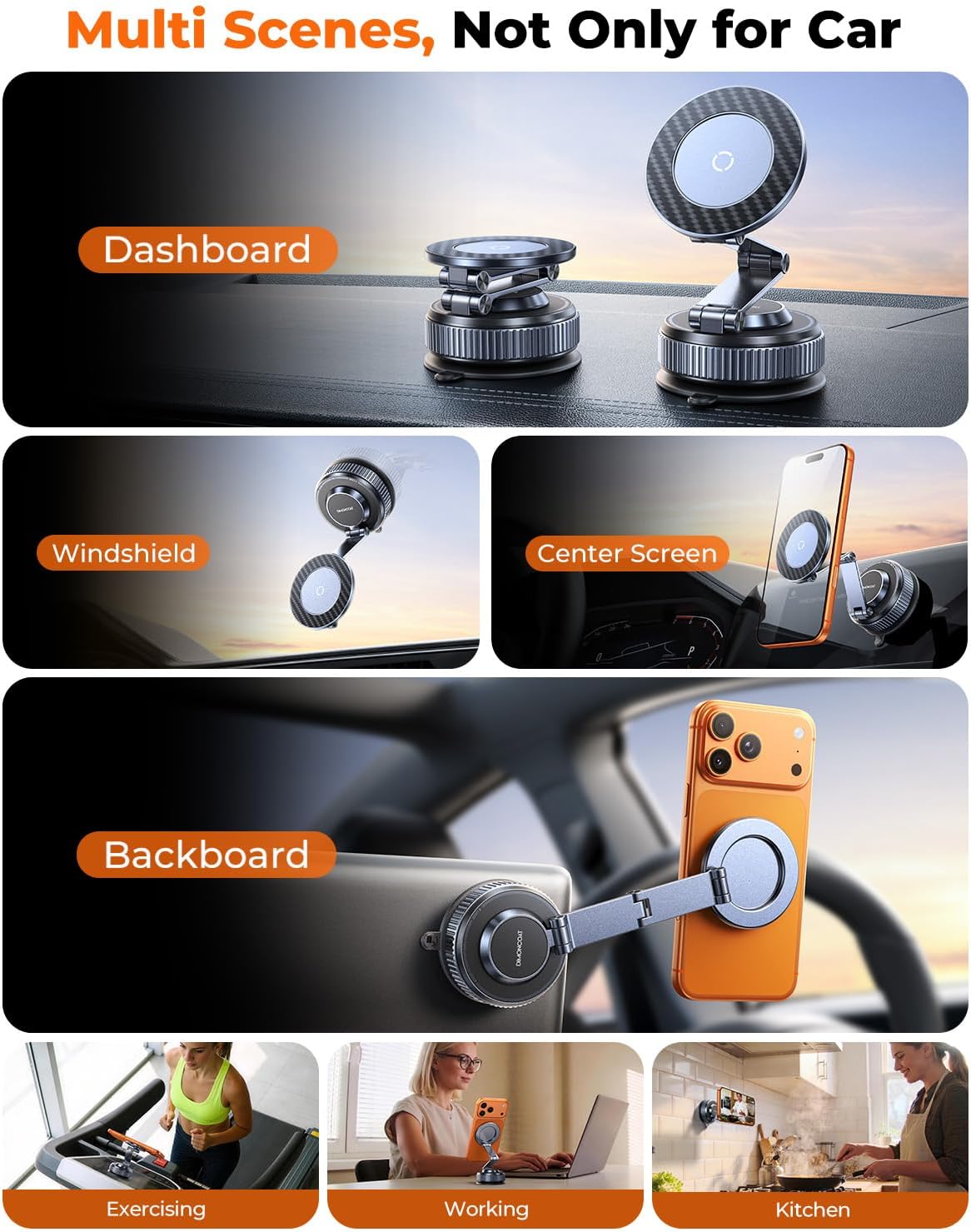 2026 Upgraded 360°Rotation Nano Gel Suction Phone Holder, Foldable Metal Vacuum Magnetic Phone Holder [119+LBS Max Suction] Tesla model Y/3 MagSafe car Phone Mount for iPhone 17 16 Pro Max S26 Ultra