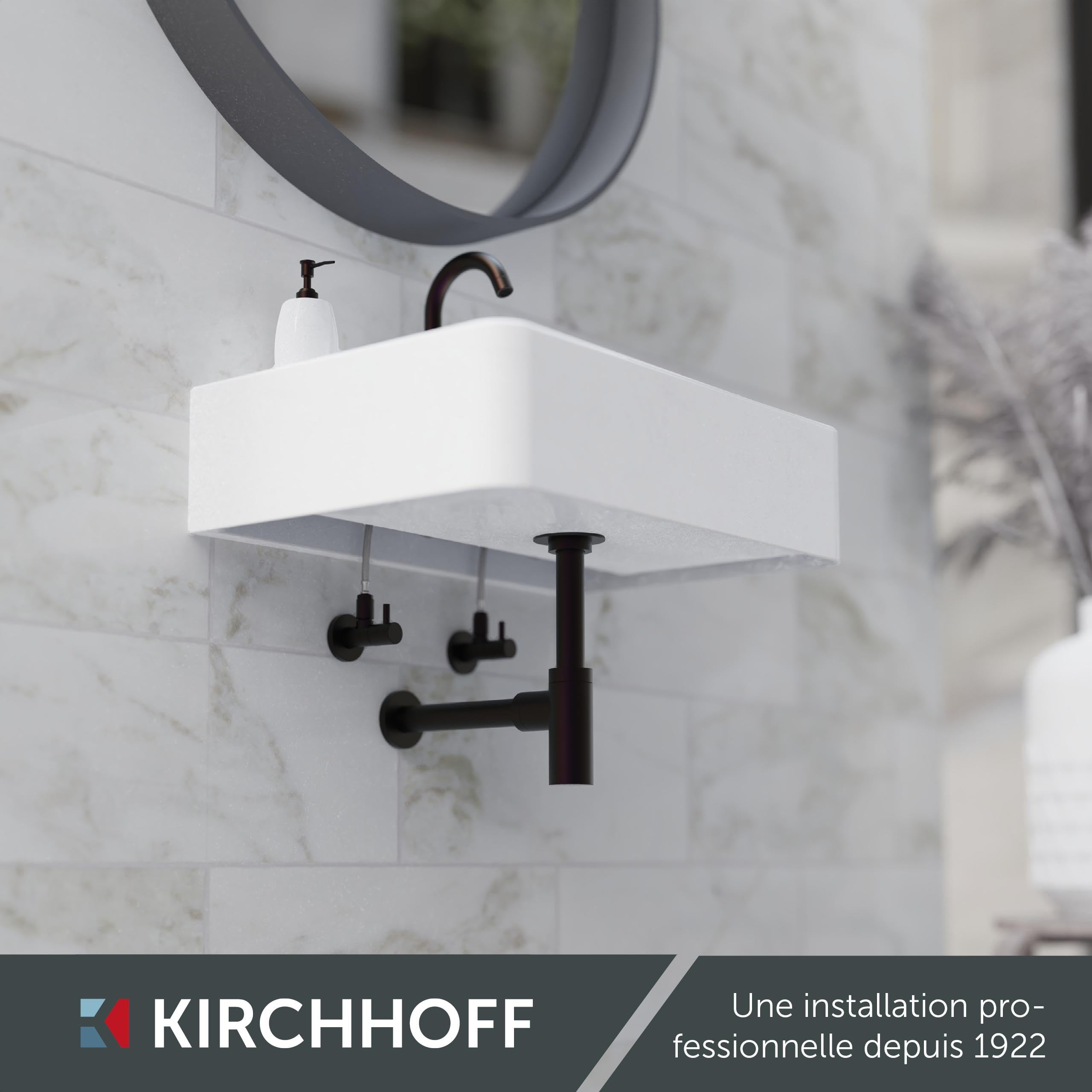 Kirchhoff Siphon design, siphon de lavabo de salle de bain en plastique non corrosif, siphon pour lavabo et lavabo, siphon anti-odeurs avec ouverture de nettoyage, 98803828, noir