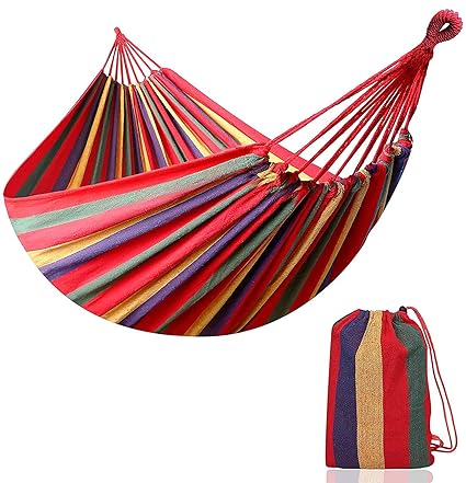 Tip&Top creation Canvas Cotton Hammocks 260x150 cm Portable Outdoor Hammock Camping Hanging Beach Swing Bed (Multi-Color)