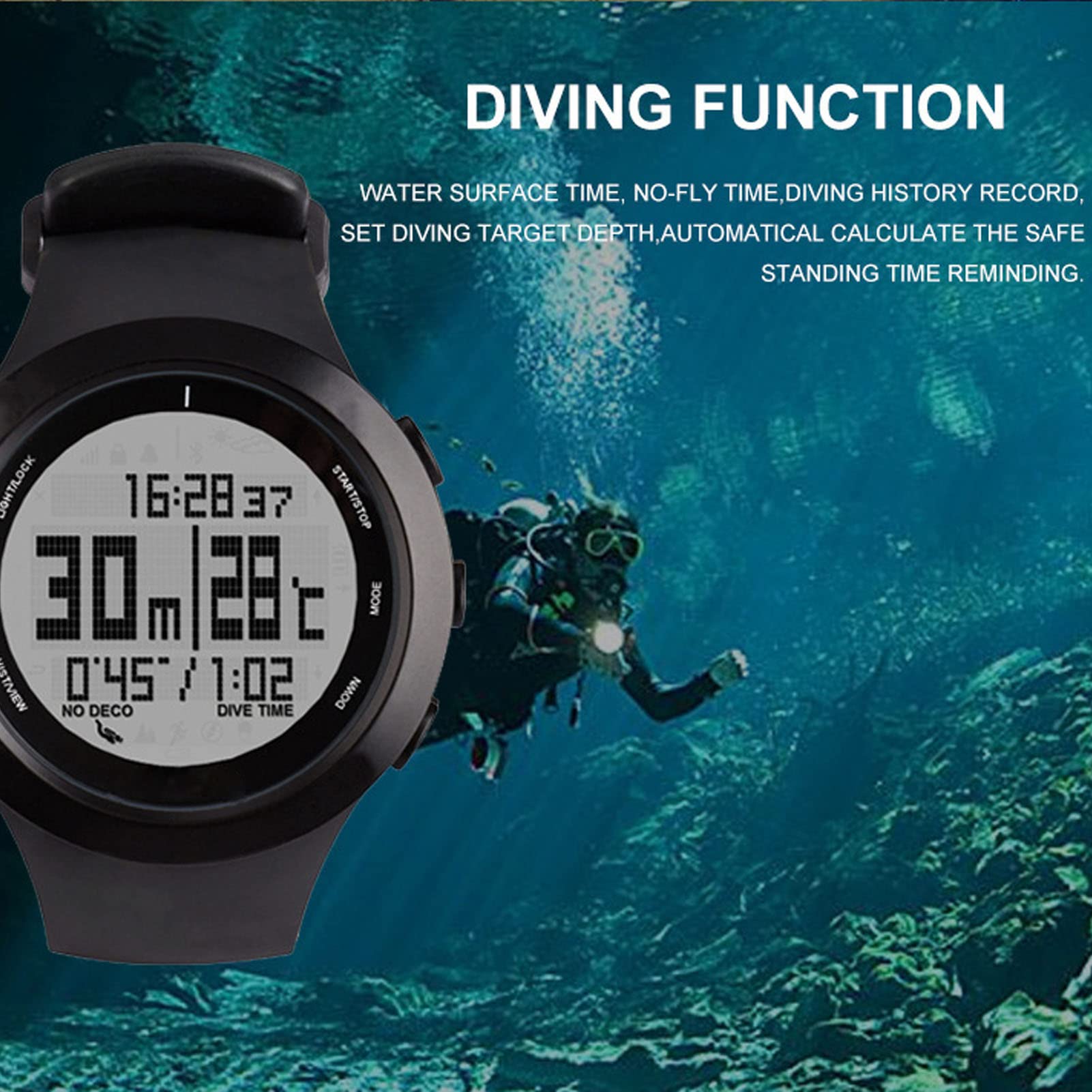 Reloj de Buceo Digital 10ATM Resistente Al Agua Temporizador de Buceo para Entusiastas del Deportes de Natación Caucho de Acero Inoxidable (Negra)