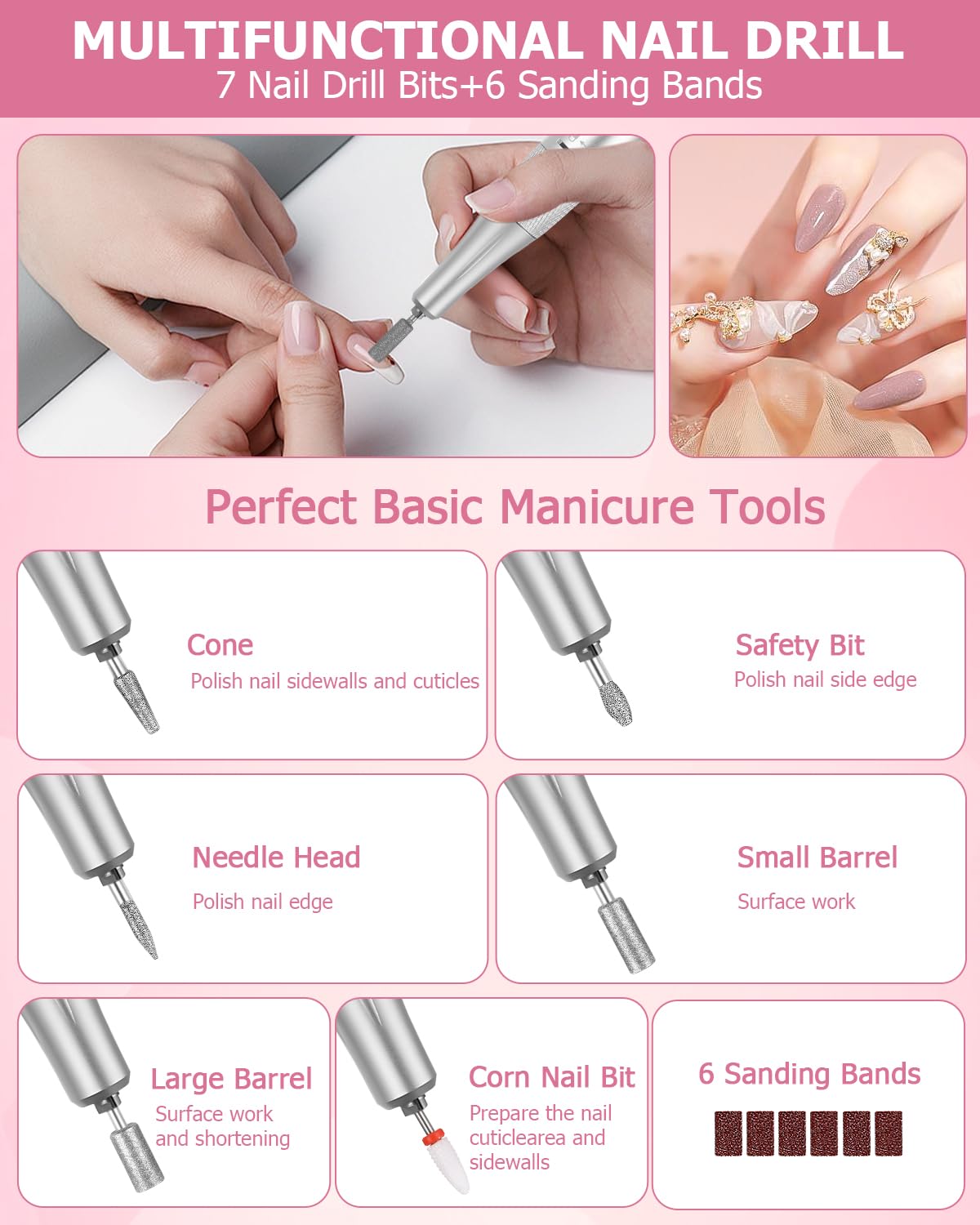 Torno para Uñas Profesional 50000RPM,Taladro Eléctrico para Uñas Profesional,Lima Electrica Uñas,Kit de Lima Portátil para Uñas de Gel con Pantalla LED para Hogar y Salón