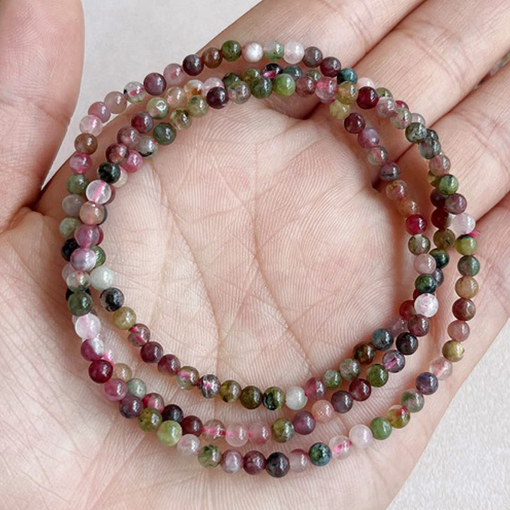 Brazalete encantado Grano de Buda natural Turmalina Pulsera de 3 círculos Pulsera de la suerte Feng Shui Pulsera de cuentas elástica Pulsera de cristal del amuleto de la suerte Amuleto de la riqueza B