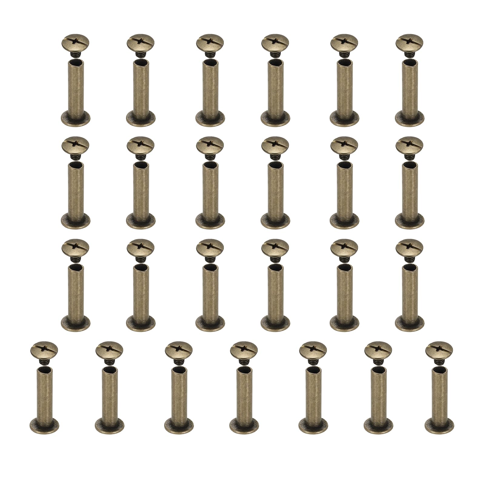 sourcing map 25set Chicago Screw M5x20mm Phillips Nail Rivet Stud Bolts Rivets Binding Post Screw for DIY Craft Leather Belt Bag Bookbinding, Bronze