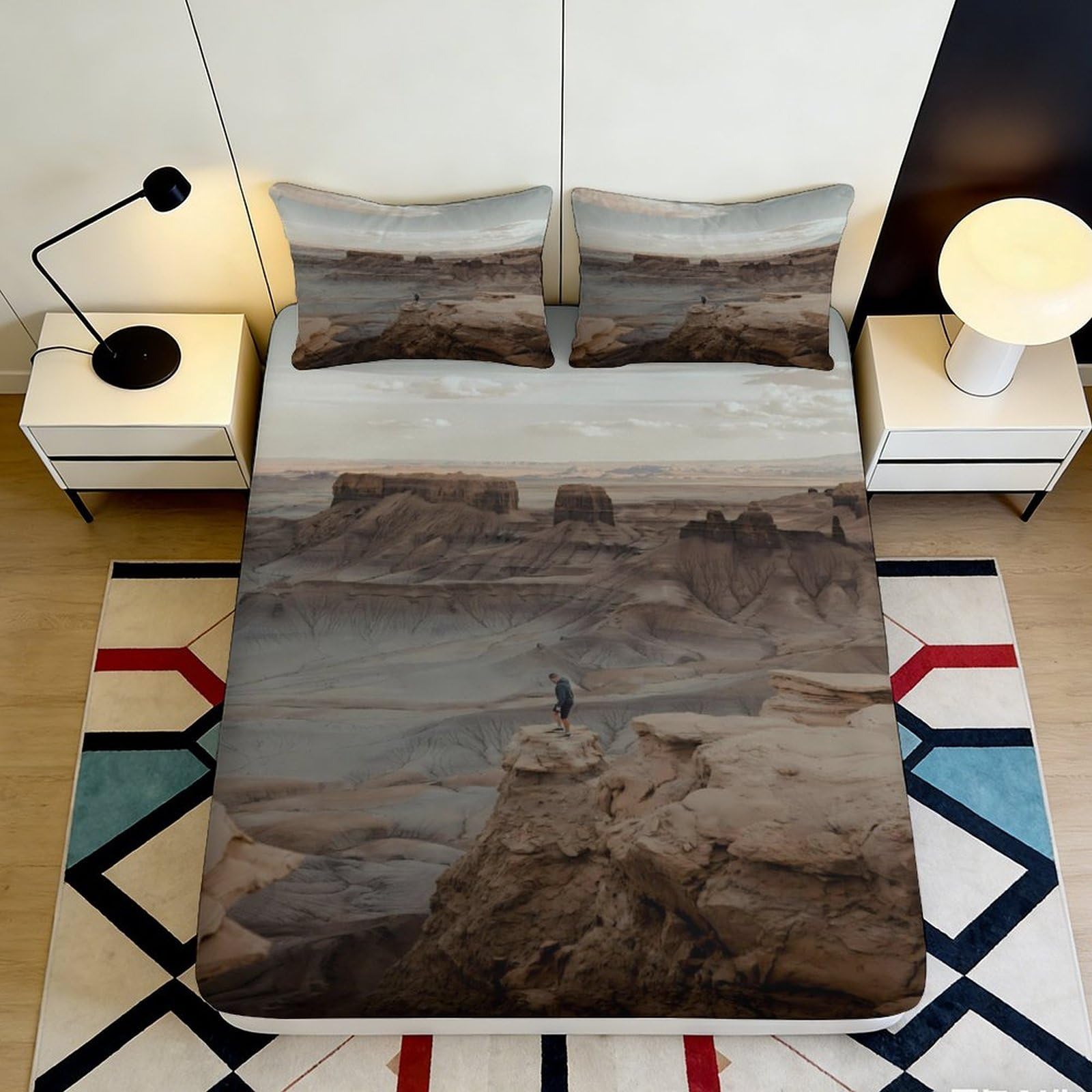 Pnayamiorkfel Style-6 3D Printed Desert Canyon Fitted Sheet Microfiber Soft Breathable Landscape Bed Cover For Bedroom Dorm Mattress Protection Decor 90X200x25cm