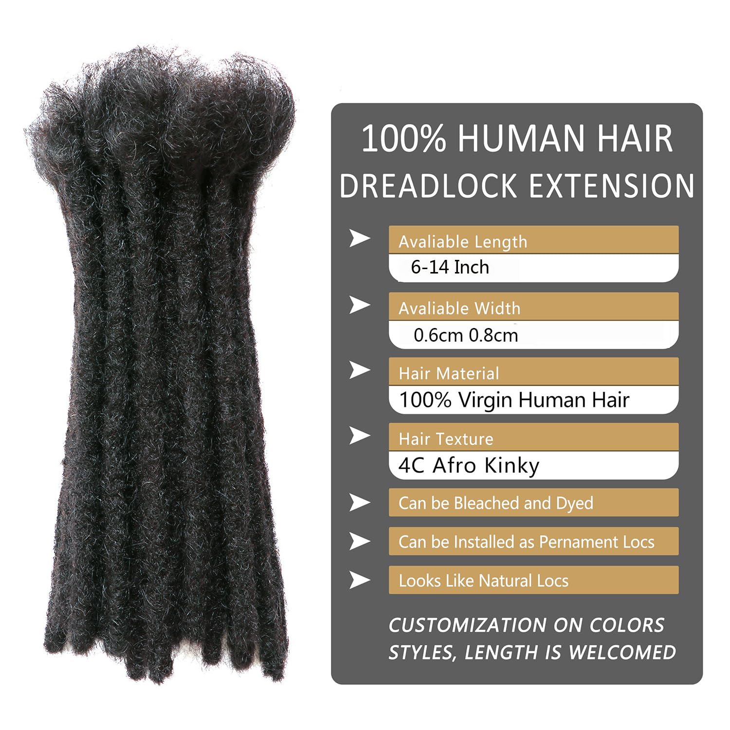 Dreadlock Extensions Human Hair Extensions for Braiding 0.8cm Afro Kinkyhair for Braiding Black Hair Extensions Dreadlocks Extensions (1B-0.8cm - Image 2