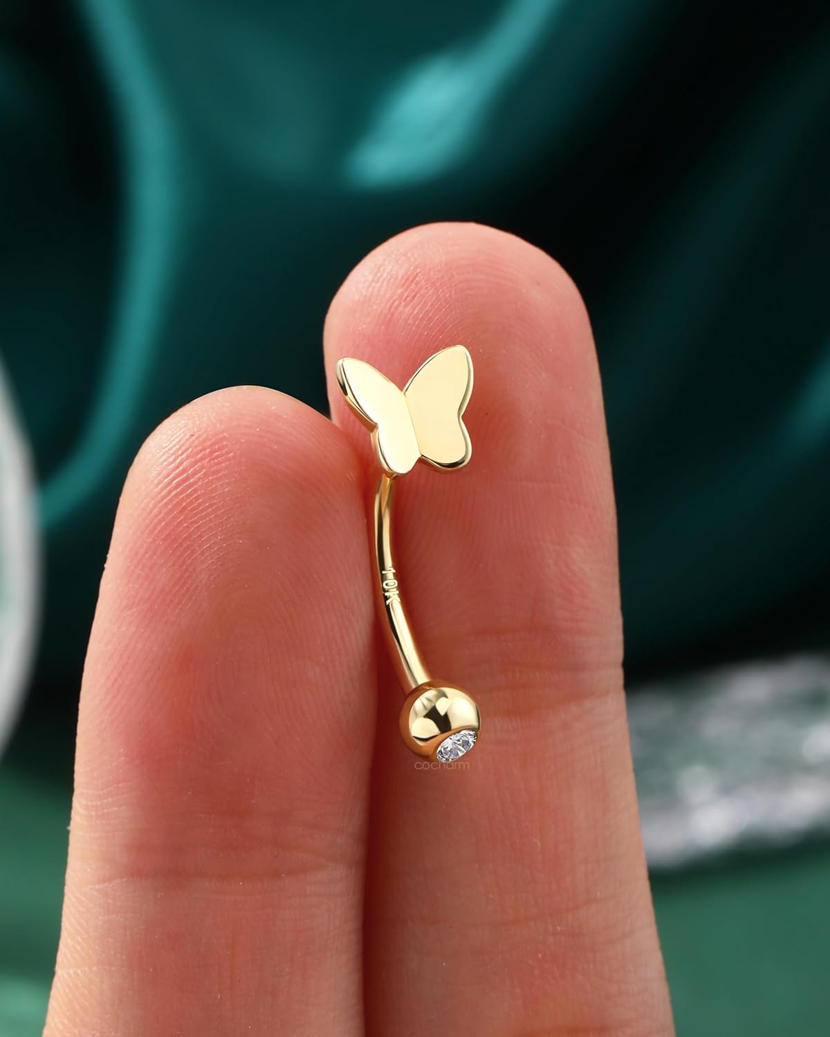 COCHARM 10K Yellow Gold Butterfly Belly Button Rings 10K Real Gold Belly Rings 10K Gold Belly Piercing Jewelry for Women Gold Upside Down Nave Rings