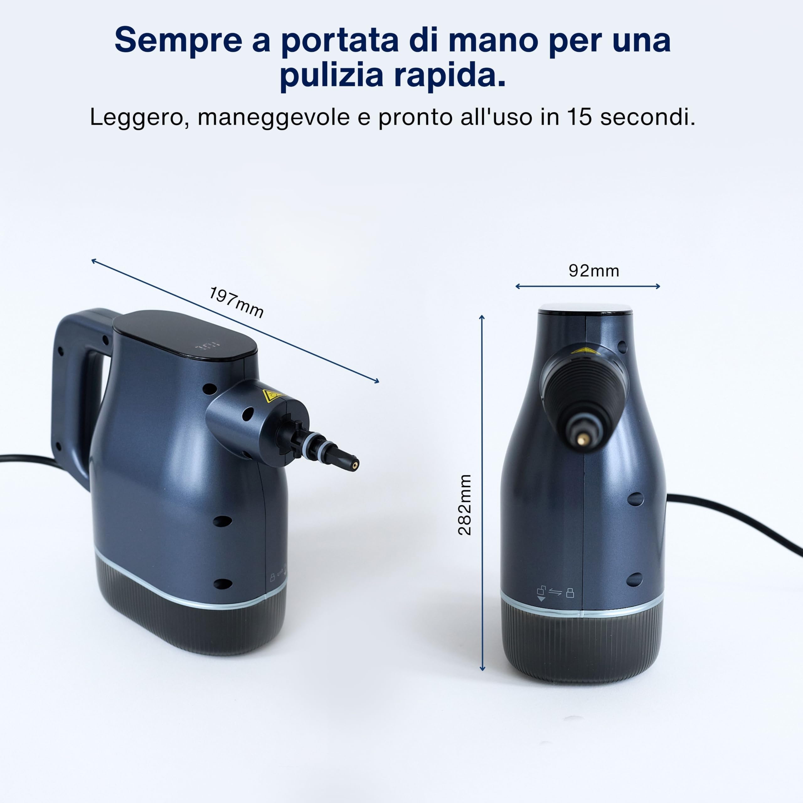 Samako AirSteam S1 Pulitore a vapore portatile 1350W – Pulizia rapida e mirata per cucina, bagno, vetri e tessuti, con 7 accessori, touchscreen e sicurezza bambini