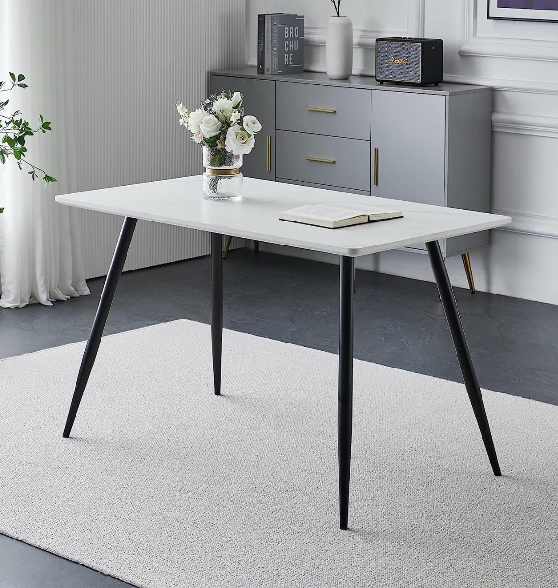Hallowood Furniture Cullompton Marble Effect White Dining Table, 120x70cm