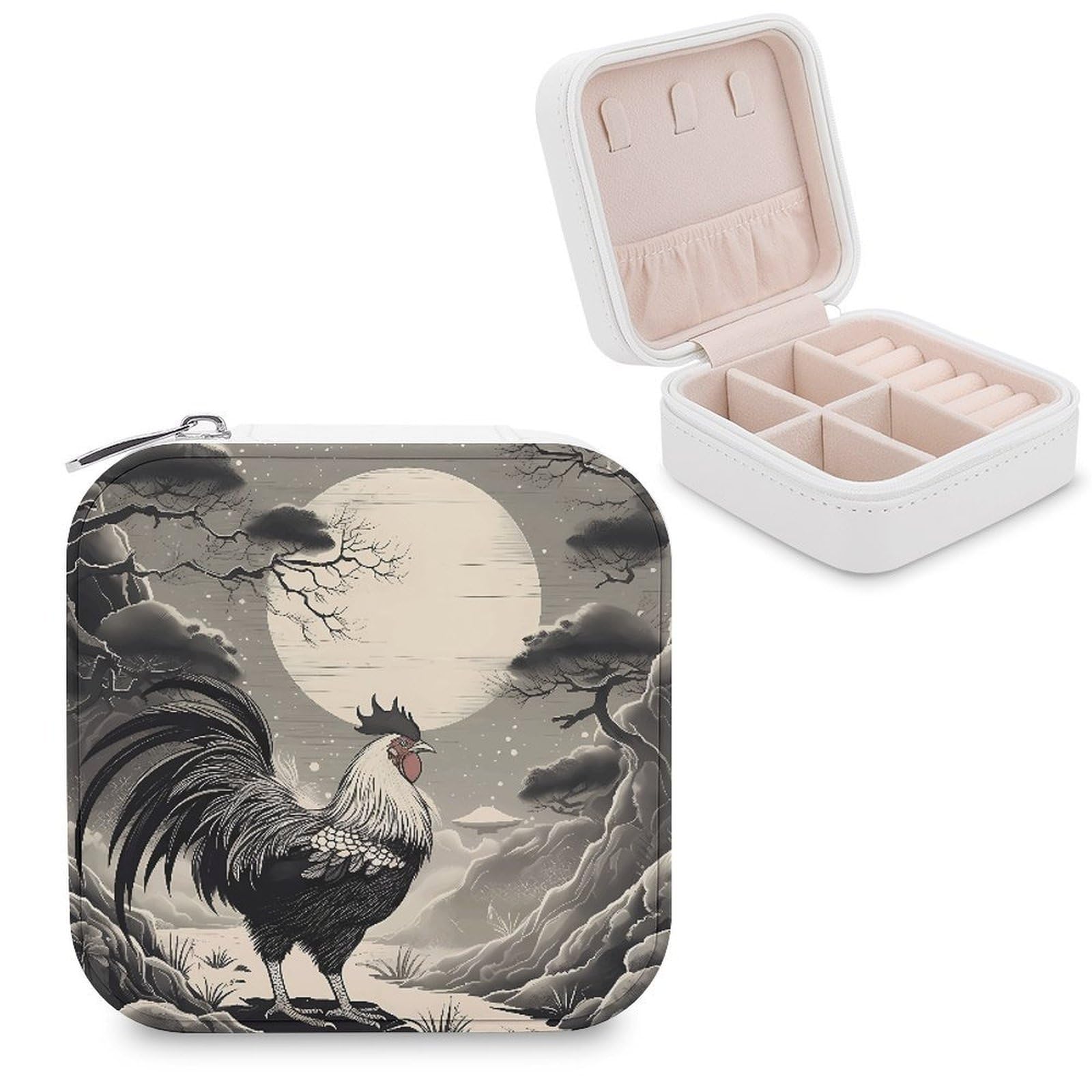 FekiLoot Chicken on The Mountain Jewelry Case Personalized Leather Jewelry Box Mini Travel Jewelry Case Small Portable Jewelry Organizer for Ring Earrings Necklace Bracelet