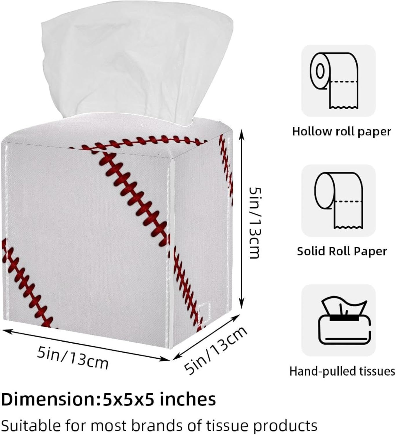 Ball Lace Baseball Tissue Box Cover Square Leather Tissue Case Holder Facial Paper Organizer Decorative for Tabletop Night Stands Desk Bathroom Kitchen Car Office Home Decor