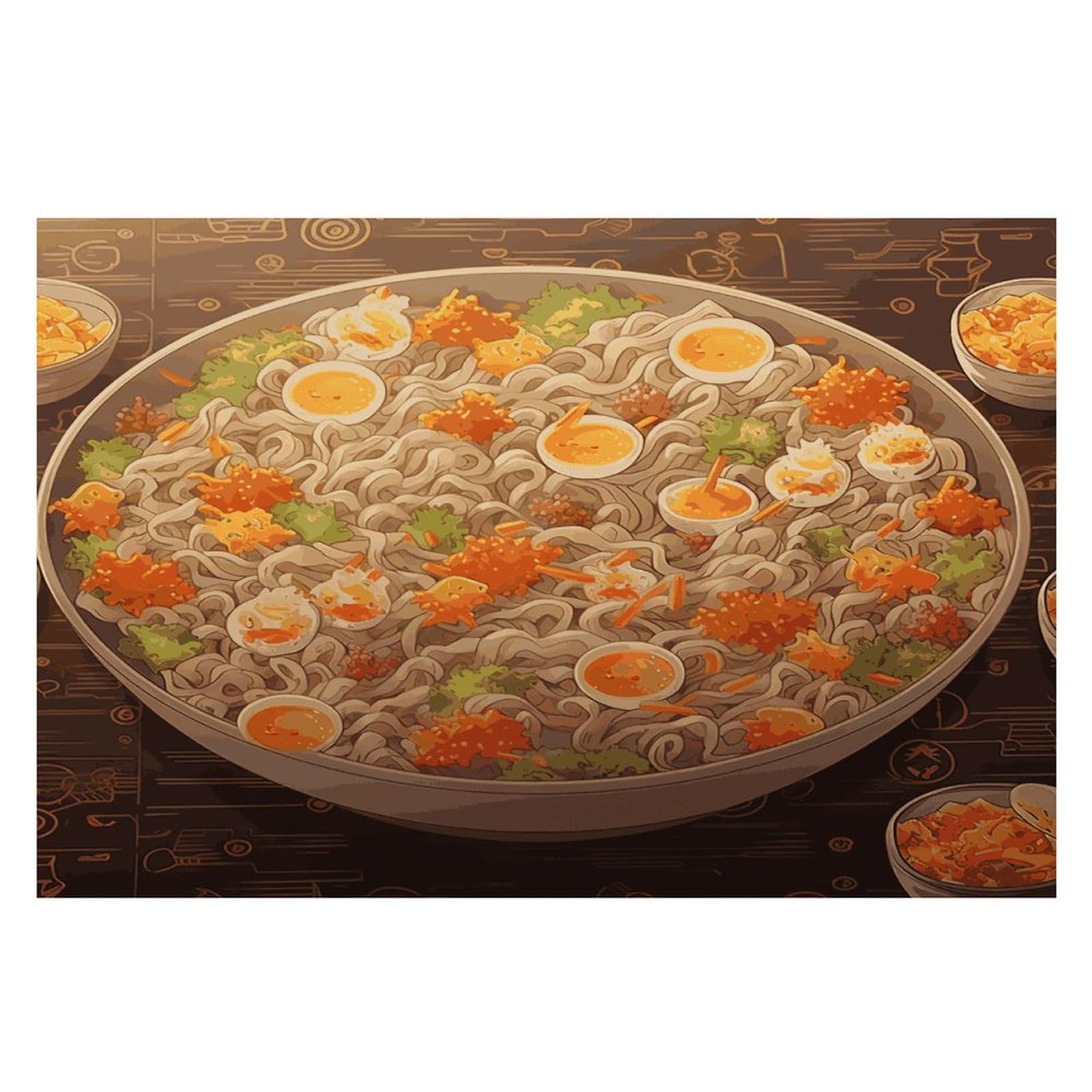 Egg Cup Noodle Ramen Placemats Heat-Resistant Washable Place Mats Anti Slip Dining Table Place Mats Wipeable Dining Table Mats Kitchen Decoration Placemats 17.7’’×11.8’’
