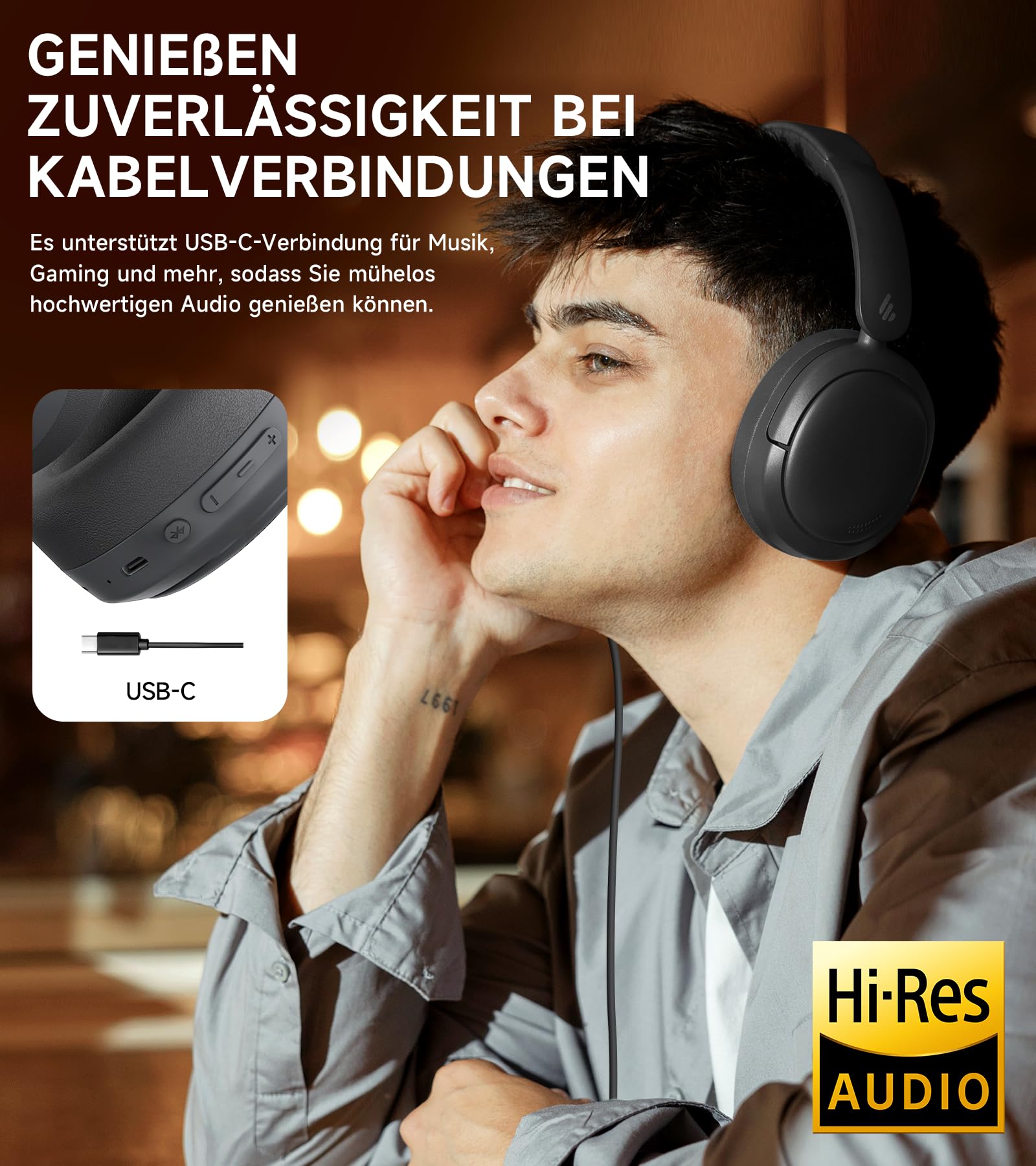 Edifier W800BT Pro Hybrid ANC Kopfhörer, Hi-Res Audio, 45Std. AKKU, Schnelles Aufladen, Faltbar, Kabellose Over-Ear Bluetooth 5.4 Kopfhörer - Schwarz