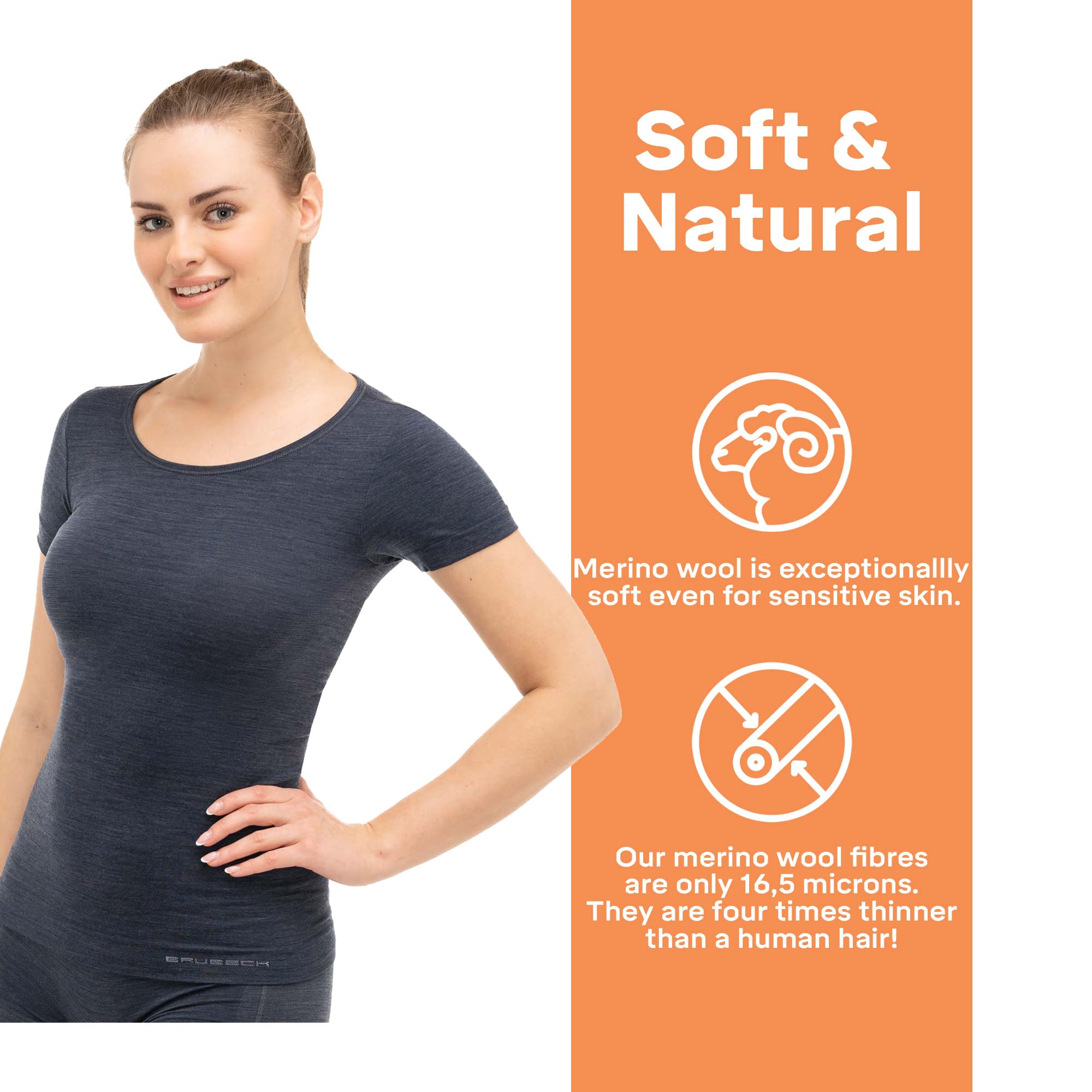 Brubeck Damski T-shirt | oddychający | termiczny | sport | outdoorowy | bielizna funkcyjna | górna część | 41% wełna merino | SS11020