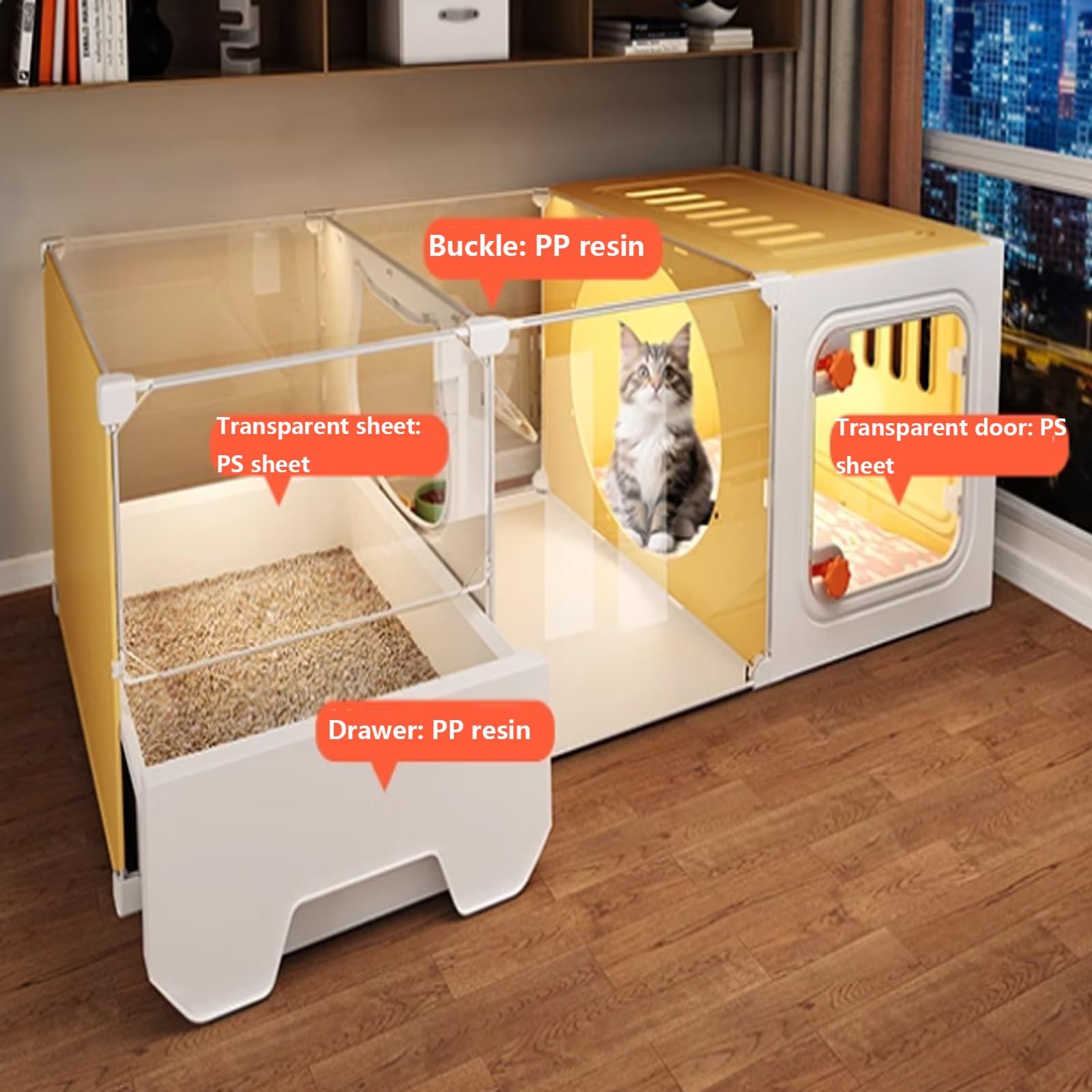 Transparent Enclos pour Chat avec Bac À Litière, Cage Intérieure DIY pour Animal Domestique, Grande Zone d’Exercice pour Chat (70 * 35 * 35cm)