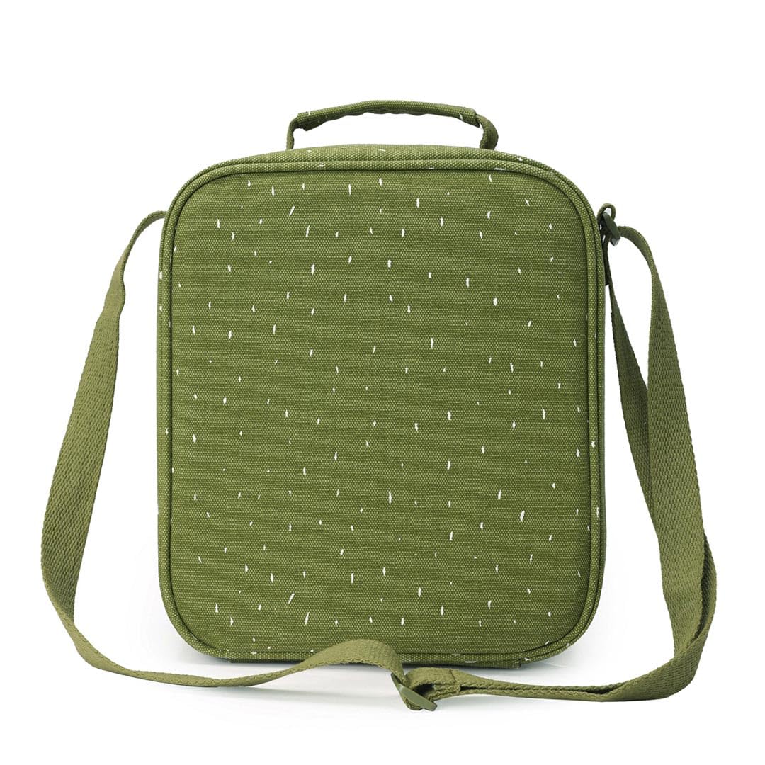 Trixie Sac à pain isotherme avec bandoulière, poche avant avec fermeture éclair, étiquette nominative, pour enfants à l'école, à la maternelle et à la crèche (Mr Dino)