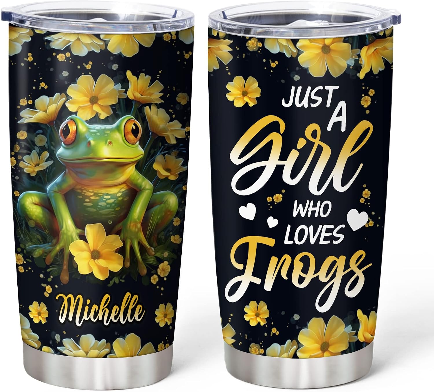 Hyturtle Personalized Gifts For Frog Lover - Just A Girl Who Loves Frogs Custom Name Stainless Steel Tumbler 20oz With Lid - Idea Cute Animals Lover Gifts For Women, Girl, Kids On Birthday, Christmas