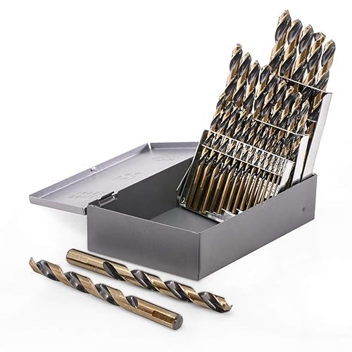Stark USA Juego de 21 brocas resistentes industriales con acabado negro/dorado HSS 135 Split (1/16" a 1/2") con estuche