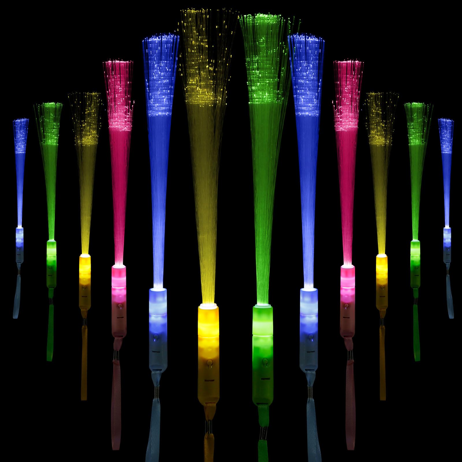 Teklemon Varillas Luminosas Led, 12 Piezas Barras Luminosas Fluorescentes, Varita Intermitente LED, Bastones Luminosos, Varita de Fibra Brillante, Varitas Luminosas para Decoración Navidad Boda