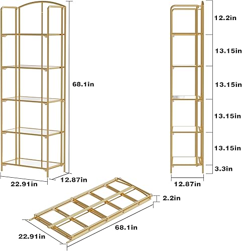 Miniatura 17 de Crofy - Estantería plegable sin montaje para sala de estar, estante plegable blanco de 5 niveles para oficina en casa, organizador de almacenamiento