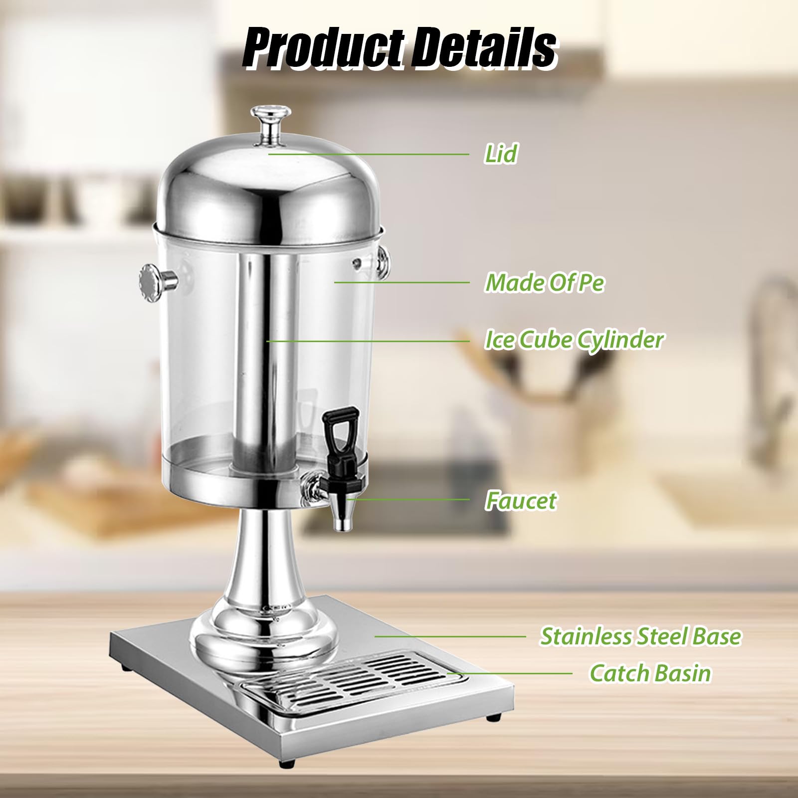 Dispensador de zumo, sistema de refrigeración, dispensador de bebidas de 8 L con grifo, dispensador profesional de zumo gastro, 8 litros, con unidad de refrigeración y dispositivo de goteo, diseño