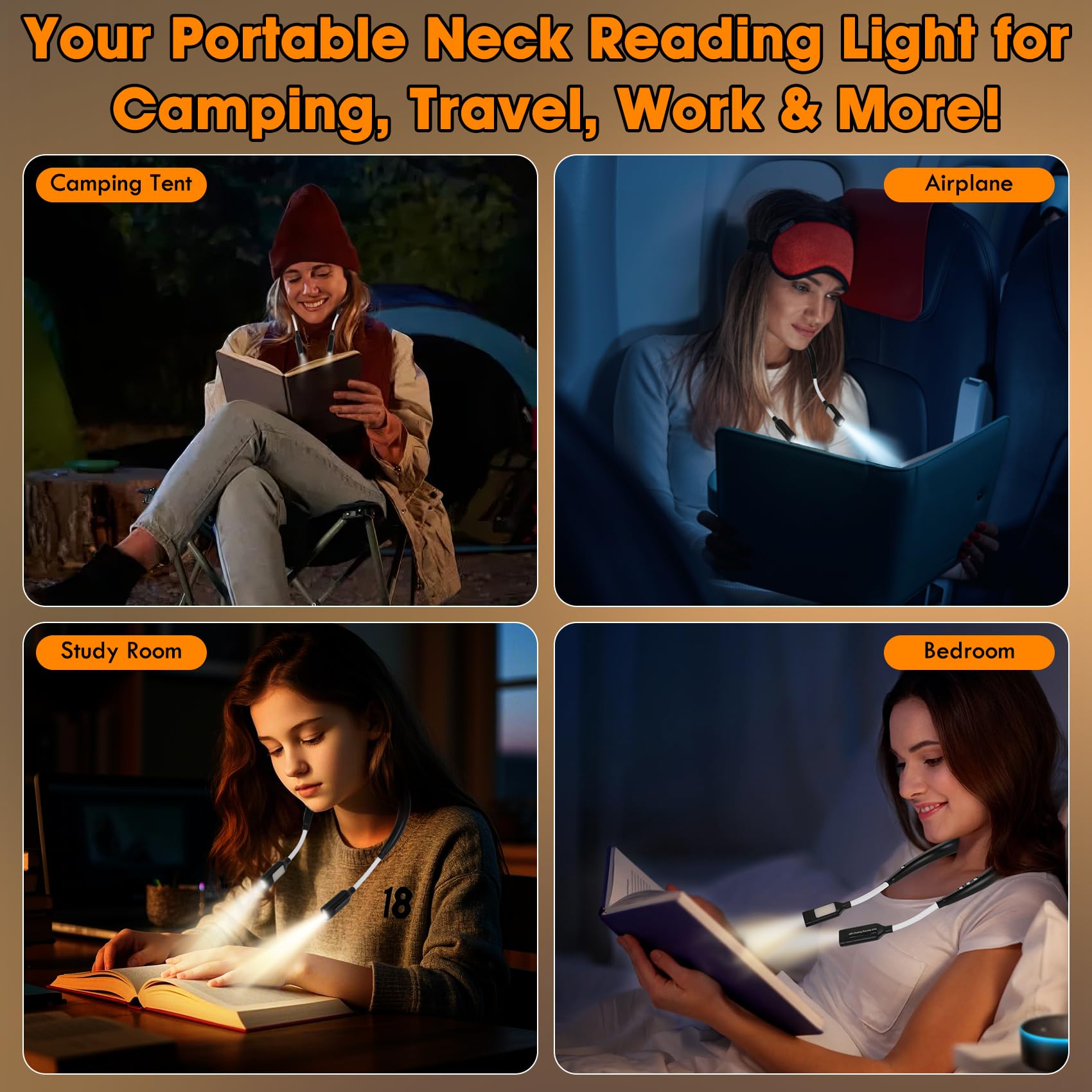 Luce da lettura ricaricabile riscaldata con 4 modalità di luce regolabili, lampada a LED per libri a letto, lettura notturna, comode luci per libri per lettori e artigiani (nero)