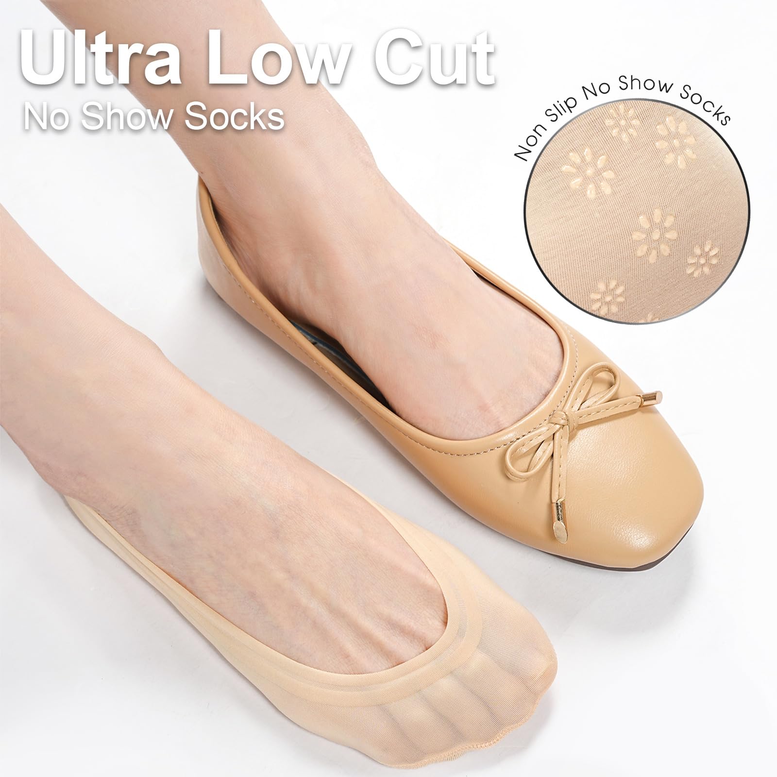 6 pares de calcetines invisibles para mujer, de corte ultra bajo, de nailon, delgados, para pies planos invisibles, antideslizantes