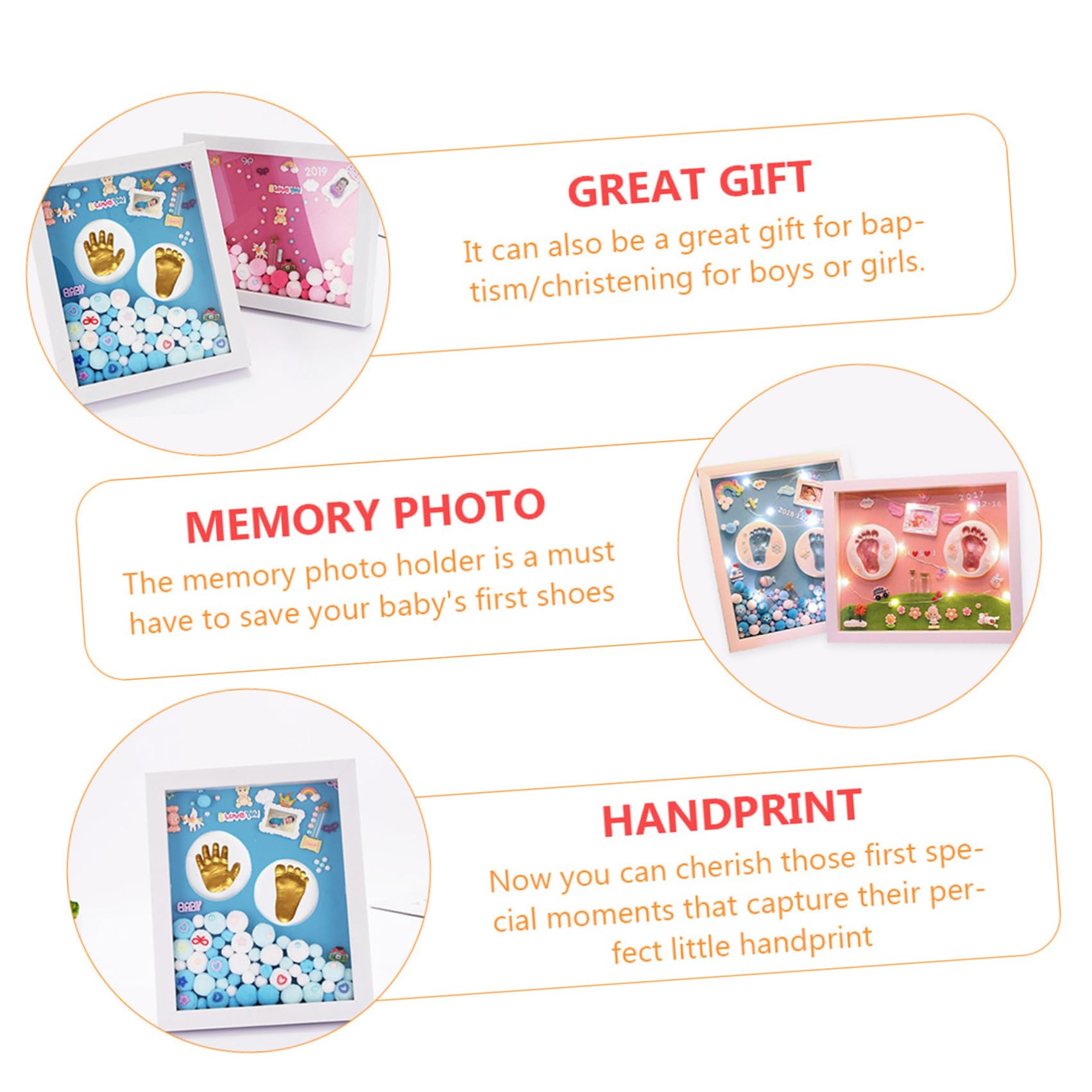 Kit Impronte Bimbi Oro Cornice Foto in Acrilico per Ricordi Nascita Neonata, Decorazione da Parete per Battesimo e Regalo Primo Compleanno