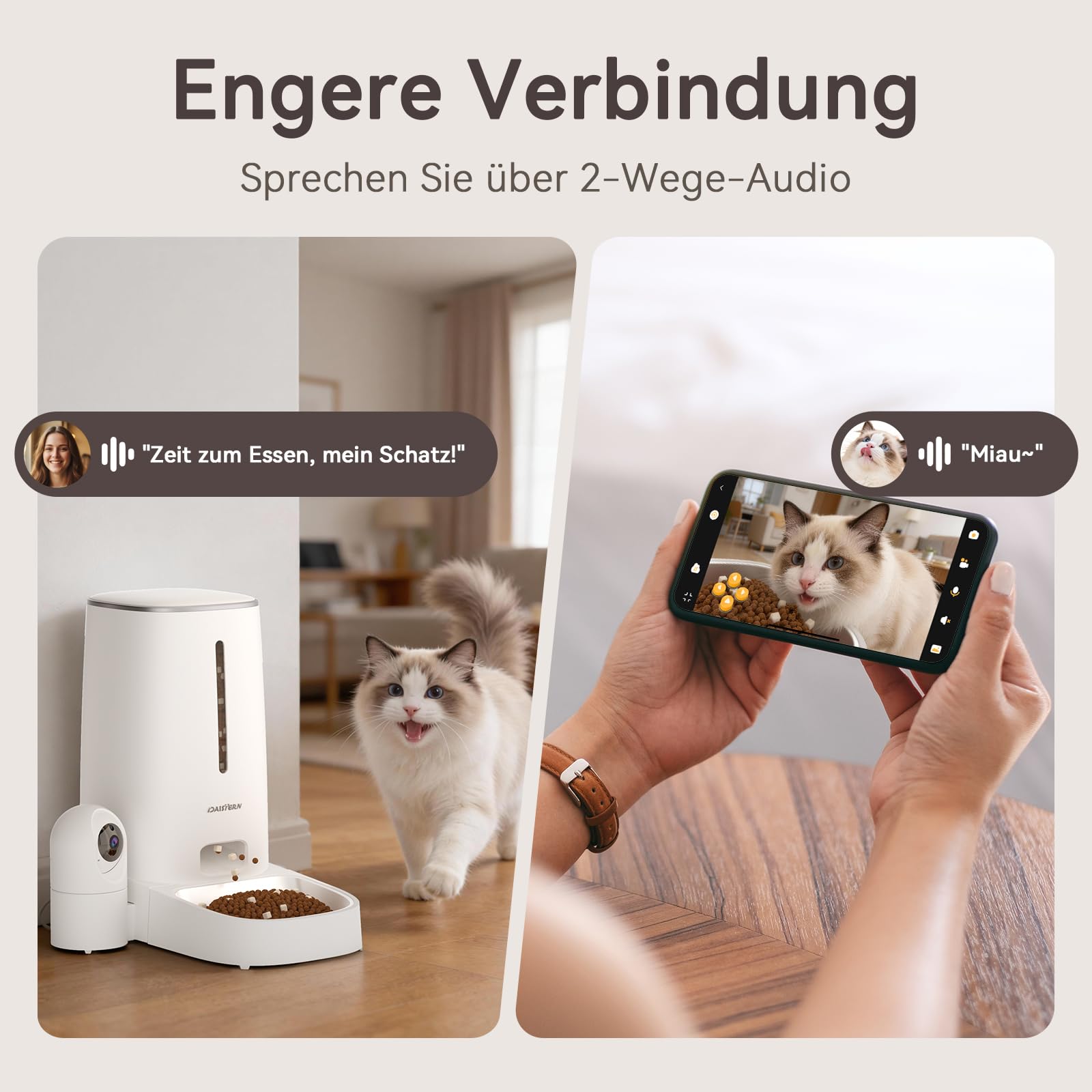 Futterautomat Katze Hunde mit Kamera 4L, Katzenfutter Automat mit 1080P HD-Video mit Nachtsicht & Zwei-Wege-Audio, Abnehmbare Kamera, 2,4G/5G WiFi App-Steuerung, KI Funktion