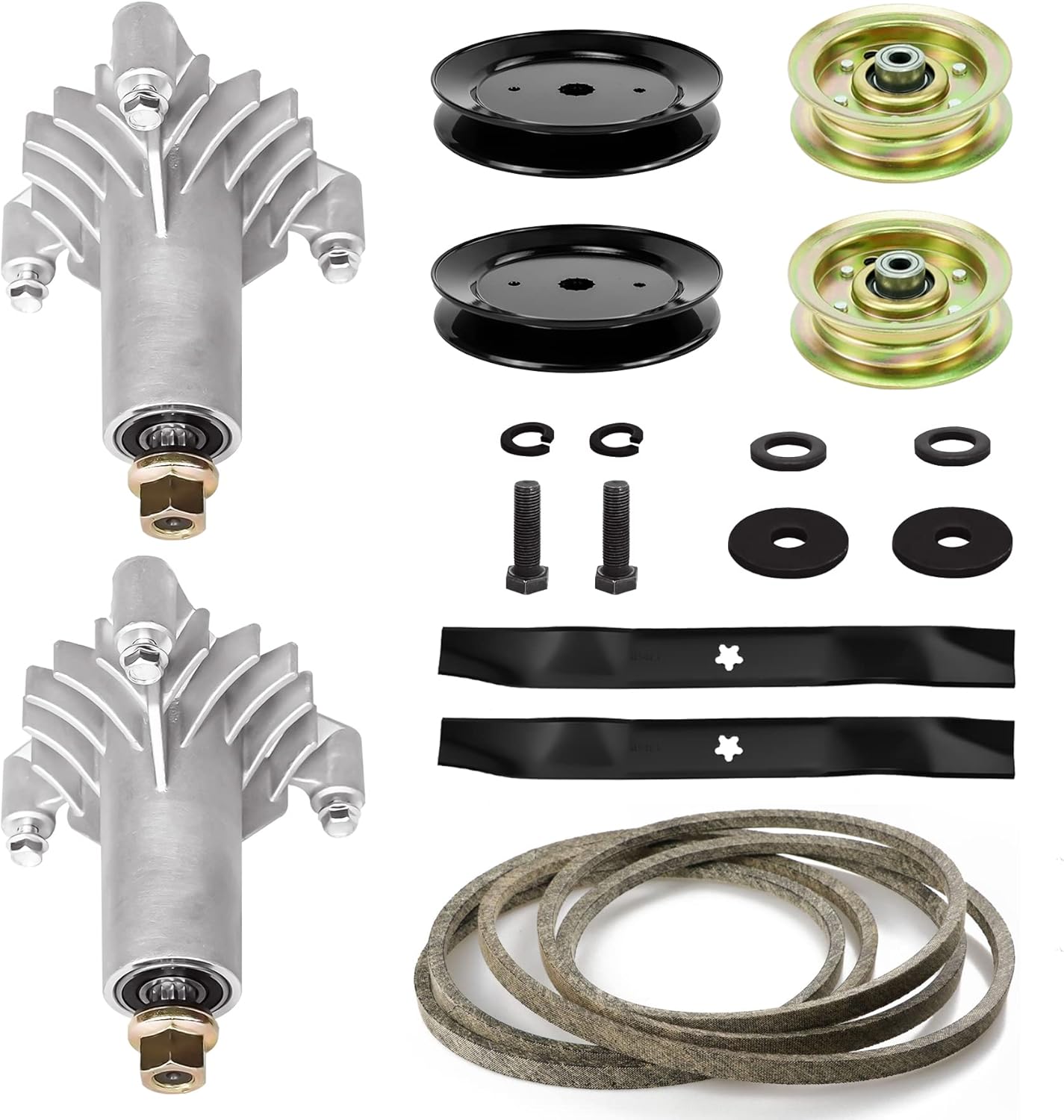 42" Lawn Mower Deck Rebuild Fits for Craftsman/for Husqvarna LT1000 LT2000, Includes 2 Spindles 130794, 2 Blades 134149,2 Pulleys 129861 153535,2 Idlers 131494 104360X, 1 95 1/2" Belt 144959