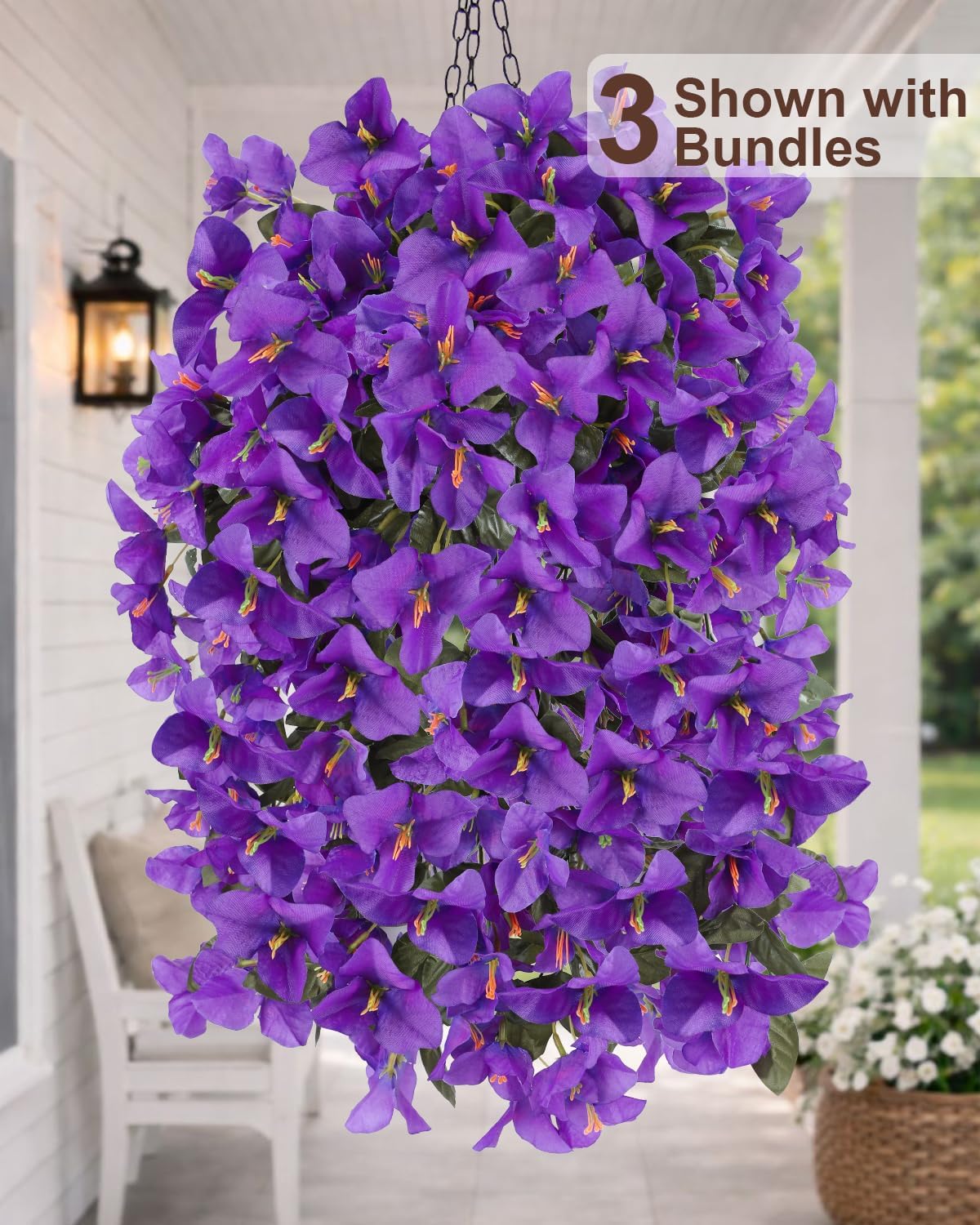 Artificial Flowers for Outdoors – 8 Bundles of UV-Resistant Artificial Bougainvillea, Realistic Silk Flowers for Front Porch, Patio, Garden, Window Boxes & Hanging Baskets (Purple, 8)