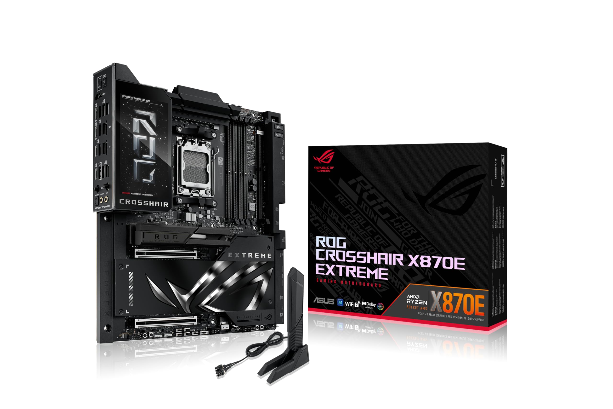 ASUS ROG Crosshair X870E Extreme AMD X870E AM5 E-ATX Gaming Motherboard – 20+2+2 Power Stages, DDR5, PCIe 5.0, 5X M.2, 5G & 10G LAN, Wi-Fi 7, USB4 Type-C, 5” LCD, AI Overclocking & Networking