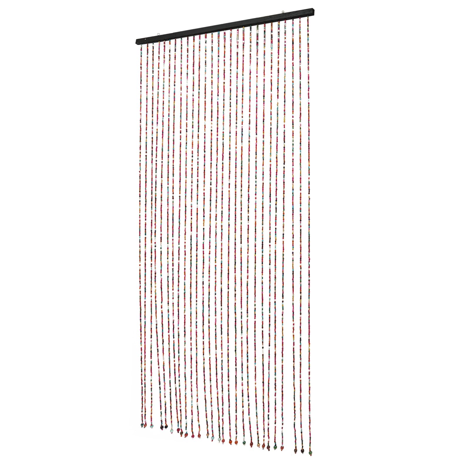 Rideau de porte en perles de bambou - 27 brins - Arc-en-ciel - Bois naturels multicolores - Rideau à fils - Anti-insectes - 90 x 175 cm
