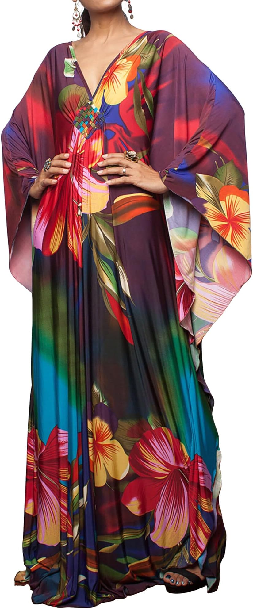 Women Ethnic Print Kaftan Beach Dress Plus Size Swimsuit Cover Up