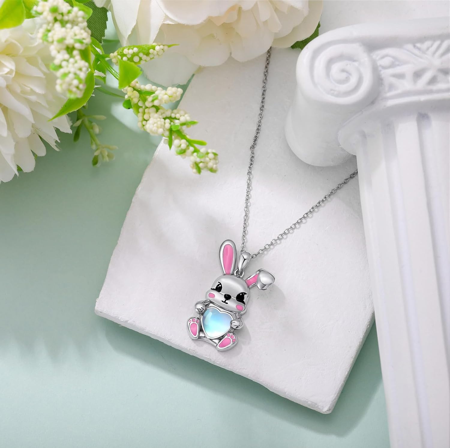 Panda/Fox/Koala/Bunny Necklace for Women 925 Sterling Silver Moonstone Pendant Necklace Cute Animal Jewelry Gift for Mother
