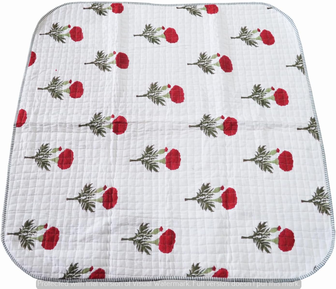 Aashita Creations Toddler Hand Work Kantha Cotton Baby Quilt, Bedspread Throw Floral Printed Baby Quilt_1026