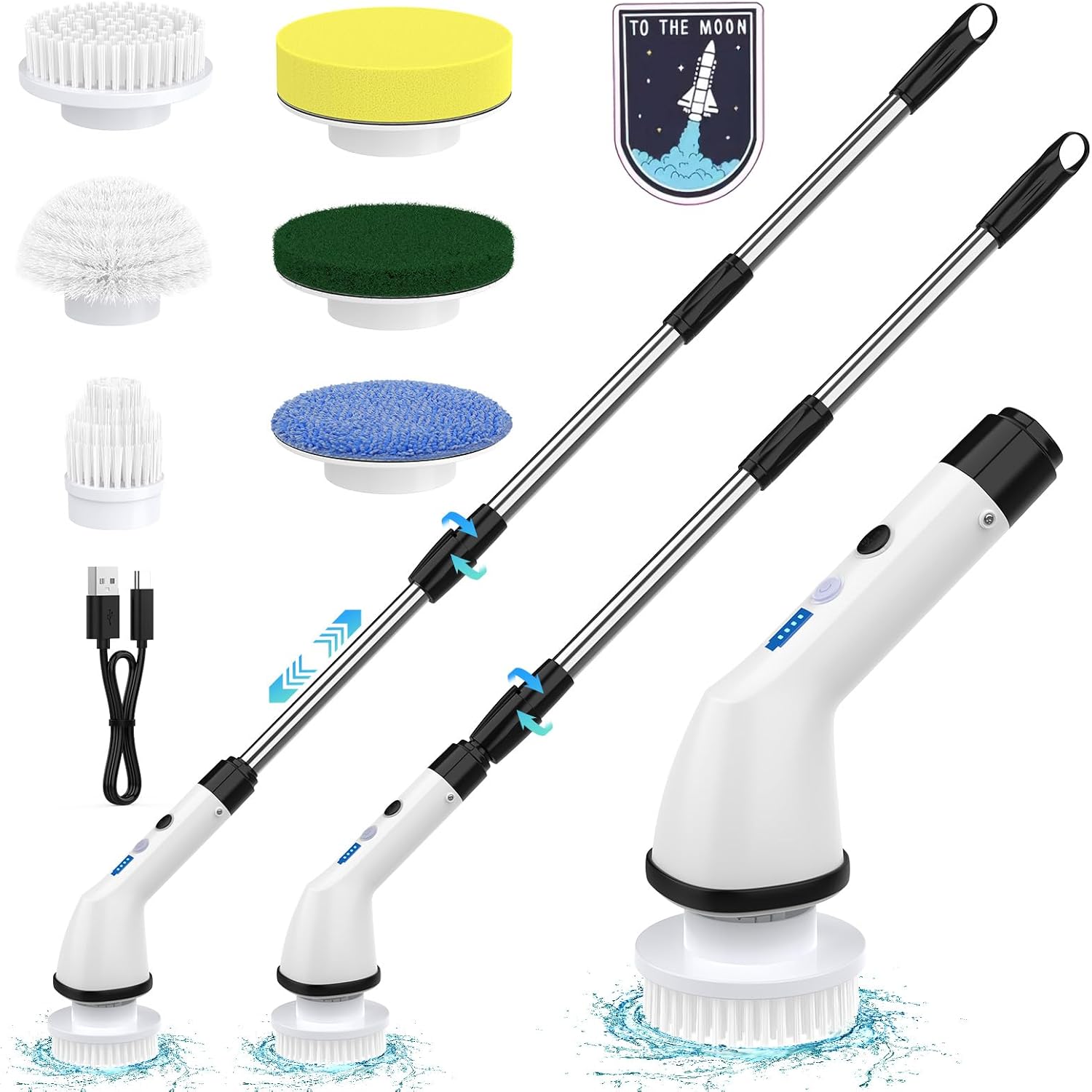Limpiadores eléctricos giratorios, cepillo de limpieza inalámbrico, versátil limpiador de azulejos de suelo de doble velocidad con 6 cabezales