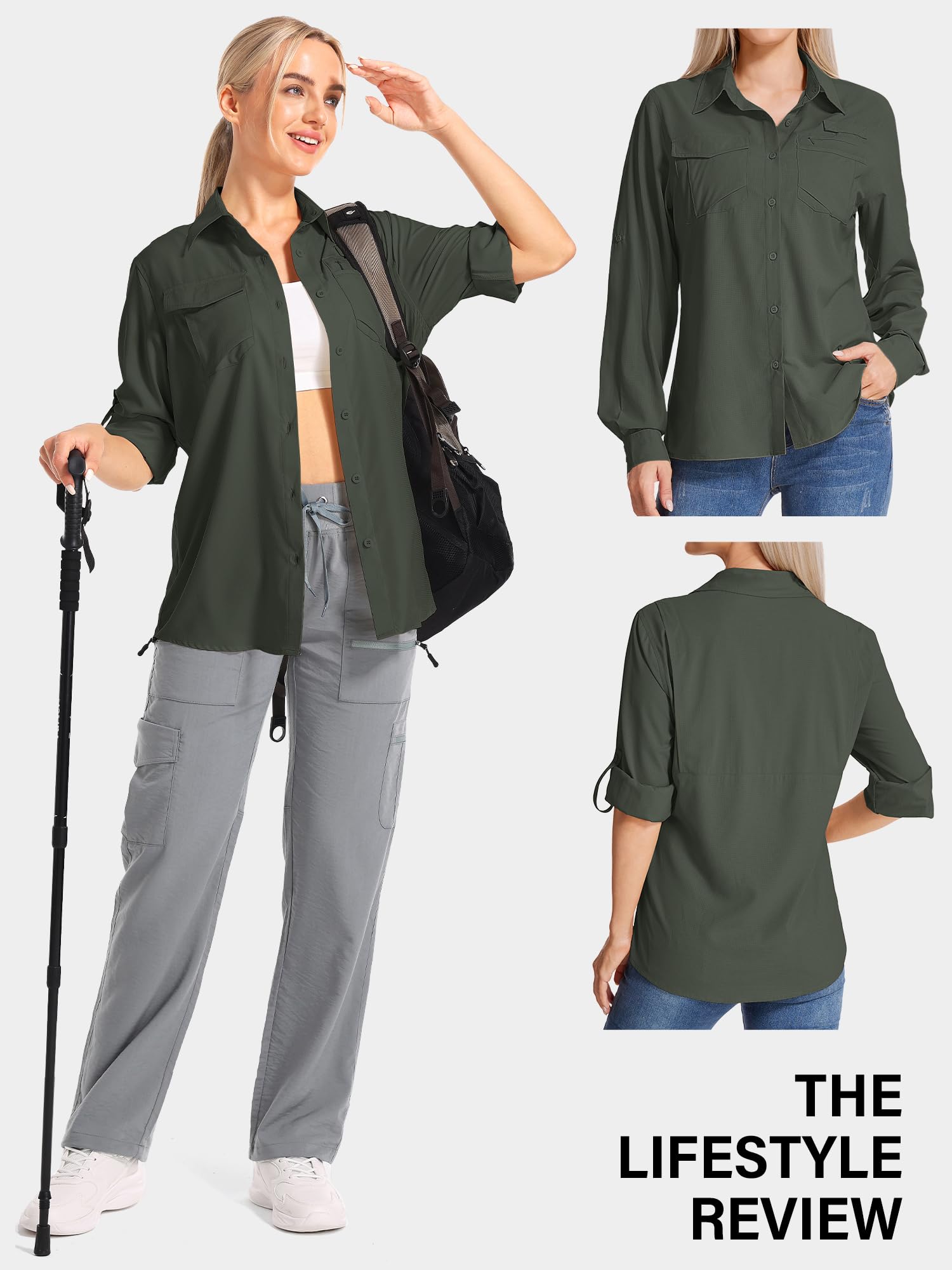 Chemises de protection solaire UV UPF 50 à manches longues pour femme, chemise de randonnée, safari, pêche, voyage