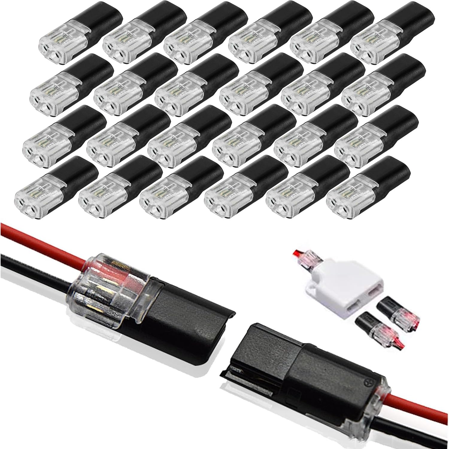 24Pcs Double-Wire Plug-in Connector,Pluggable 2 Pin 2 Way LED Wire ...