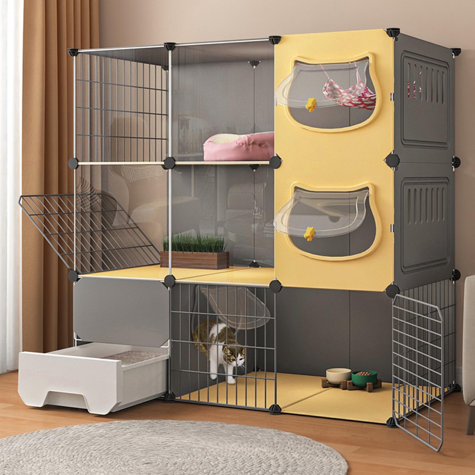 猫 Amazon.co.jp: トイレ・寝室・食場 3in1猫ハウス ケージ 猫の 猫3匹用のトイレ付き屋内用猫ケージ トイレ用品