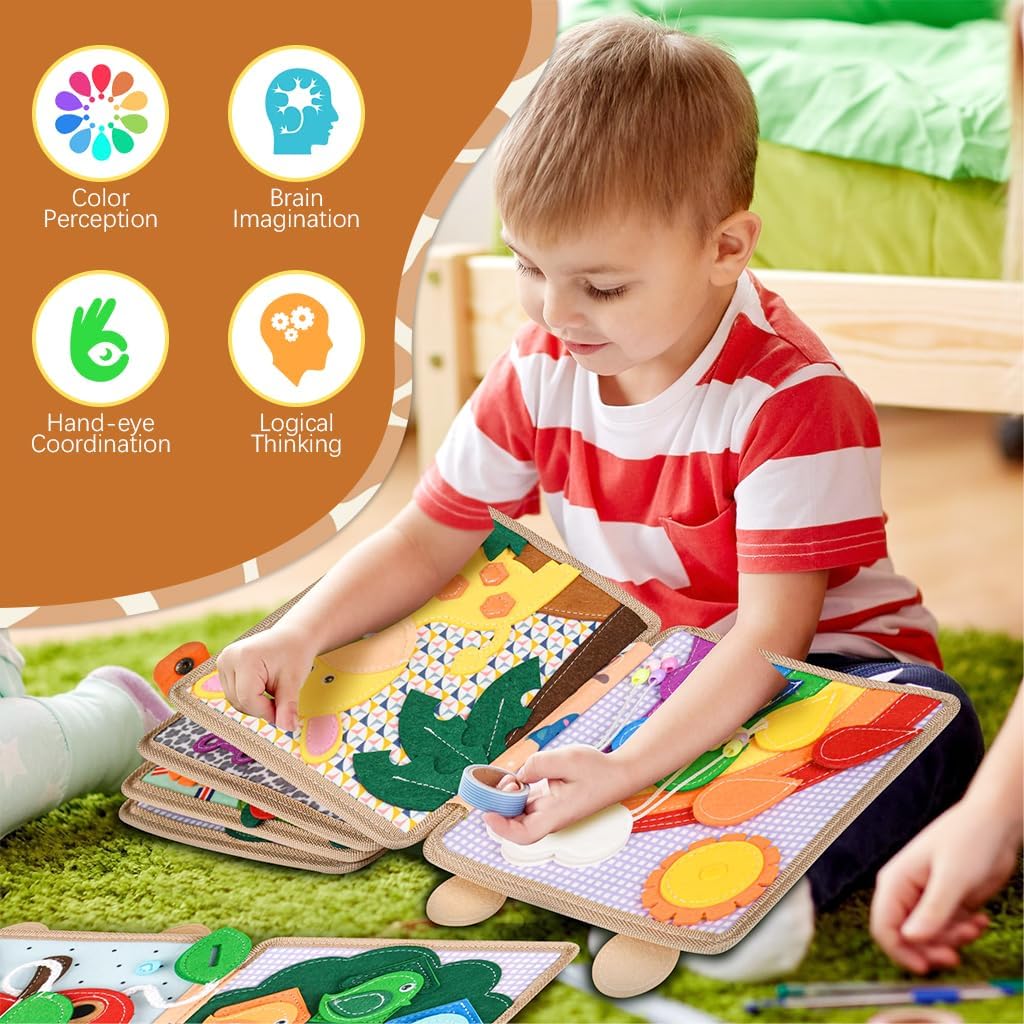 Clapstore Giraffe Toddler Busy Book, Montessori Toys for Boys Girls 1 2 3 4 Year Old, Educational Quiet Activity Book with Knowledge with Animal, Parent-Kids Activity Toy, Fit as Gifts for Children 3