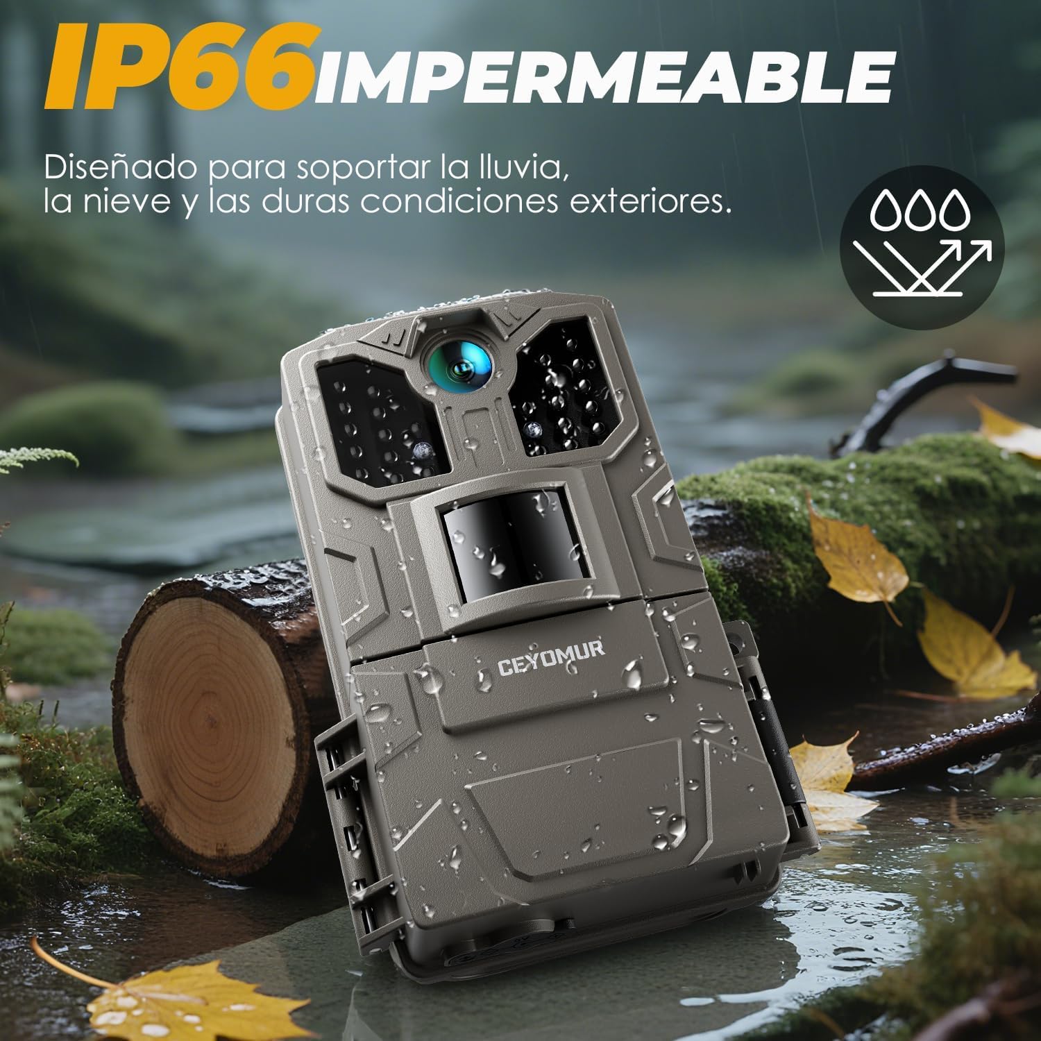 CEYOMUR Cámara de Caza 36MP 2K, Camara Fototrampeo Nocturna con LED IR 850nm y Sensor de Movimiento, Pantalla de 2" e Impermeable IP66 para Observación de Vida Silvestre y Monitoreo