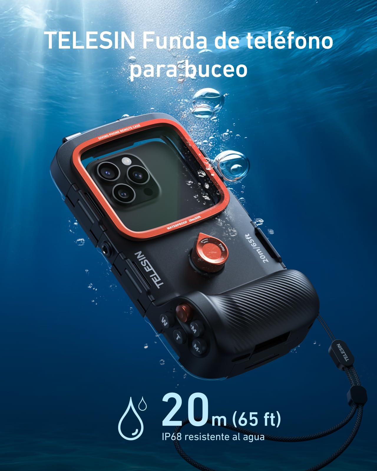 TELESIN Snorkeling Submarino Buceo Funda Impermeable para Teléfono, Universal Submarino Foto y Vídeo Carcasa de Buceo & Empuñadura para iPhone/Samsung Galaxy y la Mayoría de los Teléfonos (Negro)