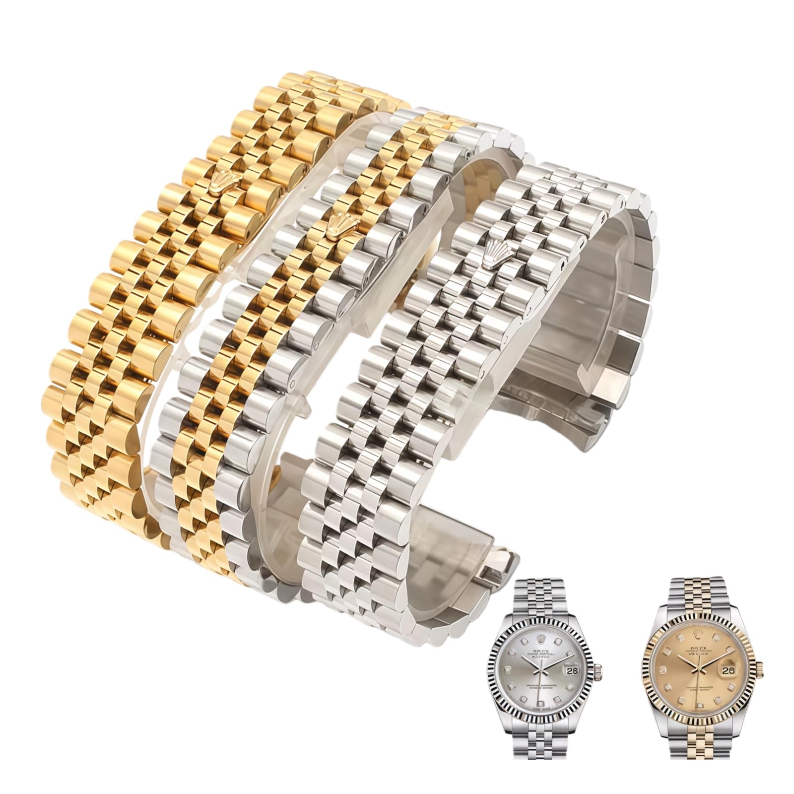 Cinturino Ricambio Orologio Maglie Semicilindriche Piene Fibbia Scomparsa Estremità Curve Donna Uomo - Argento 21MM