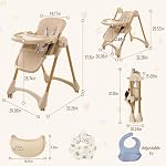 High Chair with Wheels, Convertible High Chairs for Babies and Toddlers | 4-Position Backrest Recline, 3-Position Tray, 7-Level Height Adjustment, Cotton & Silicone Baby Bibs
